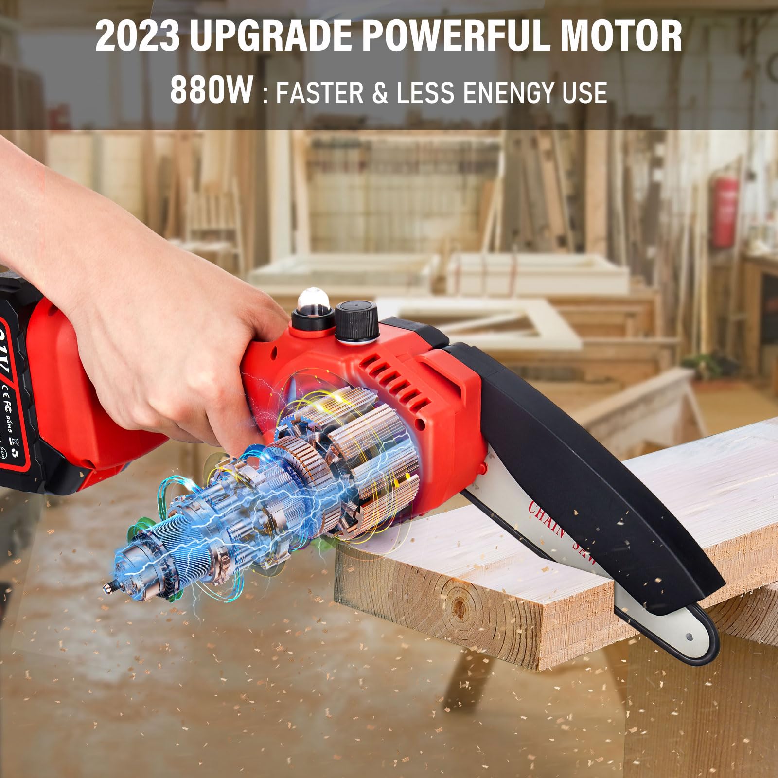 Tietoc Chainsaw 6 Inch Mini Electric Chainsaw Cordless Battery Powered, Hand Held Saw for Wood/Trees Trimming, Tools for Household and Garden, Chain Saw Gift for Men Dad Husband Fathers Gardener 2025