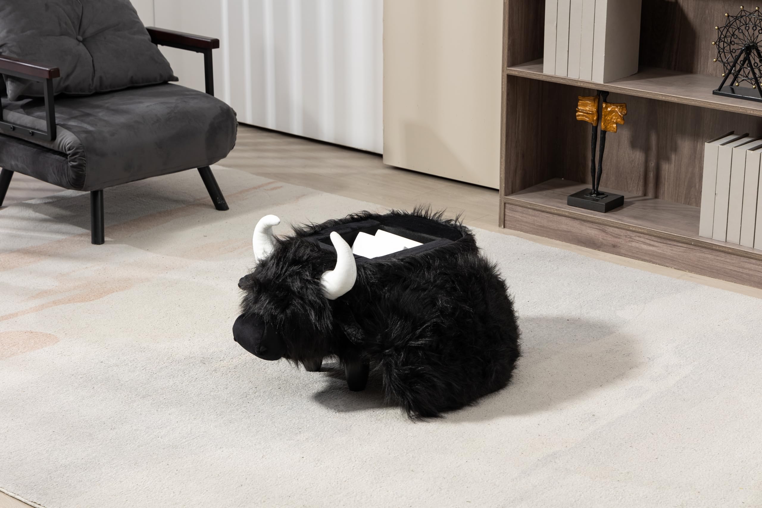 Home 2 Office Cow Ottoman for Kids' Bedroom, Playroom, Nursery, and Living Room, Animal Ottoman with Storage, Footstool for Kids, Black/White