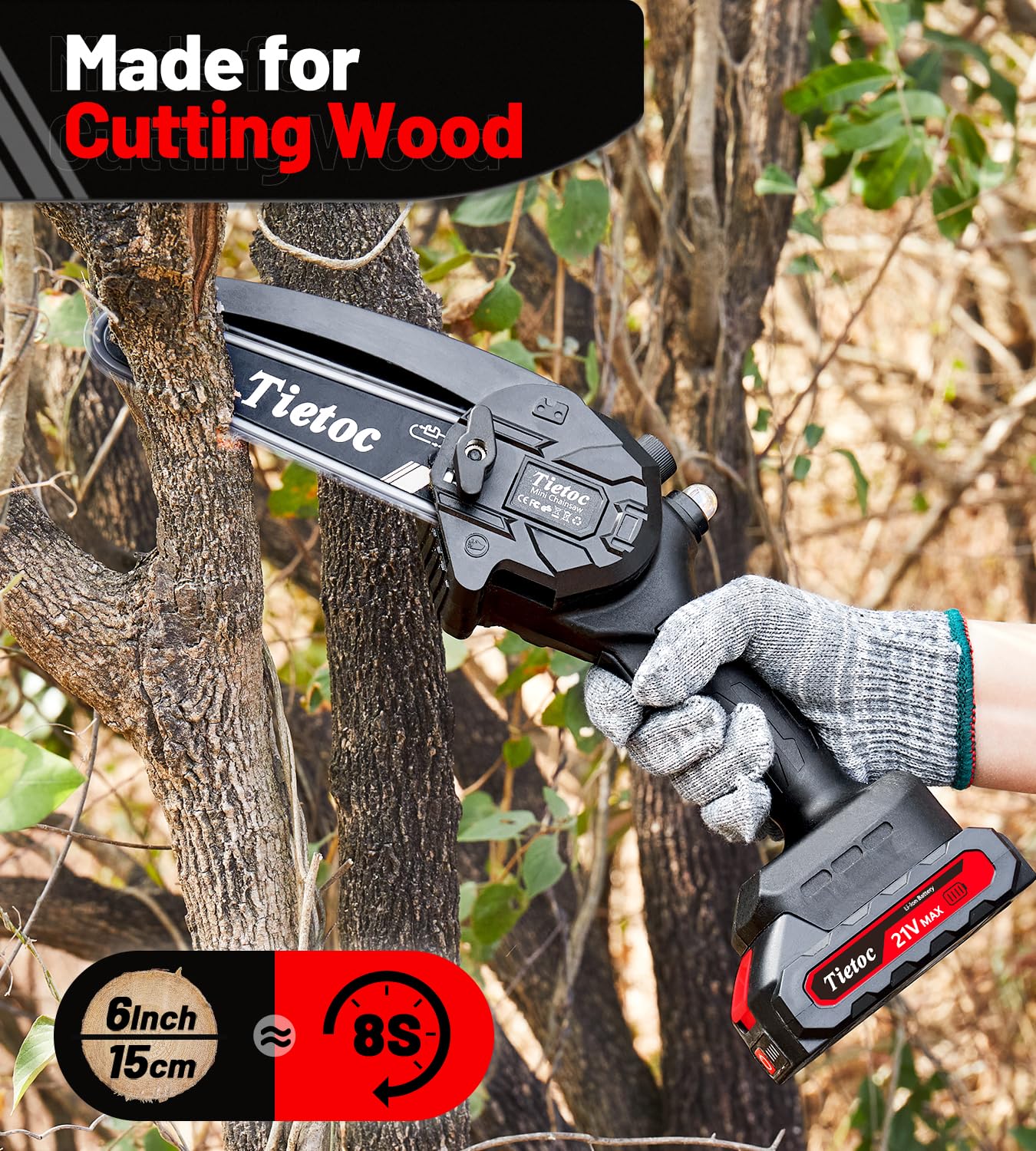 Tietoc Chainsaw 6 Inch Mini Electric Chainsaw Cordless Battery Powered, Hand Held Saw for Wood/Trees Trimming, Tools for Household and Garden, Chain Saw Gift for Men Dad Husband Fathers Gardener 2025