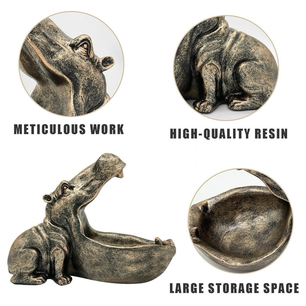 aboxoo Hippo Statue,Large Hippopotamus Figurine Home Sculpture with Resin, Hippo Candy Jar, Candy Dish Bowl for Office Desk, Key Bowl for Entryway Table,Container Storage Art Decor Box(Dark Blue)