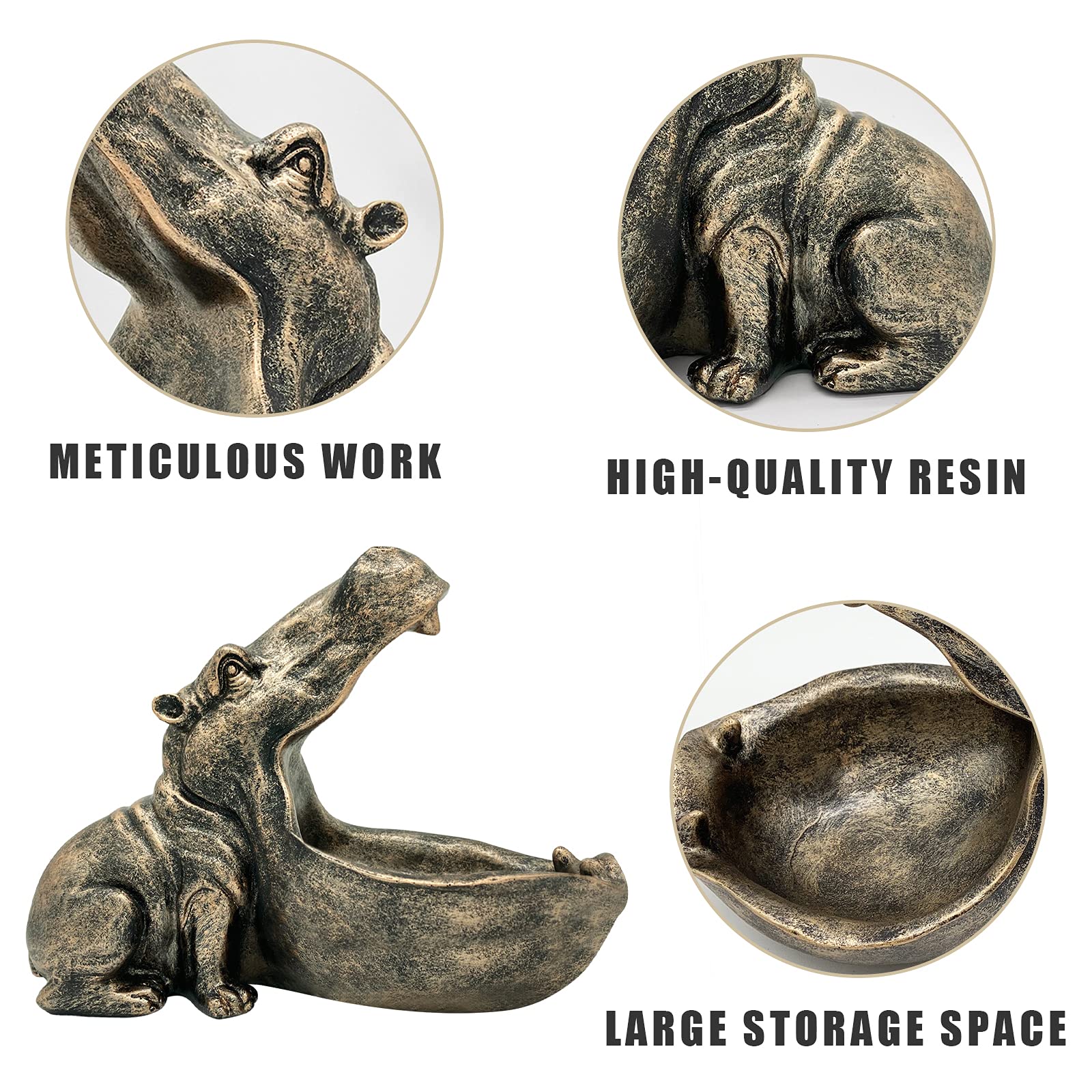 aboxoo Hippo Statue,Large Hippopotamus Figurine Home Sculpture with Resin, Hippo Candy Jar, Candy Dish Bowl for Office Desk, Key Bowl for Entryway Table,Container Storage Art Decor Box(Dark Blue)