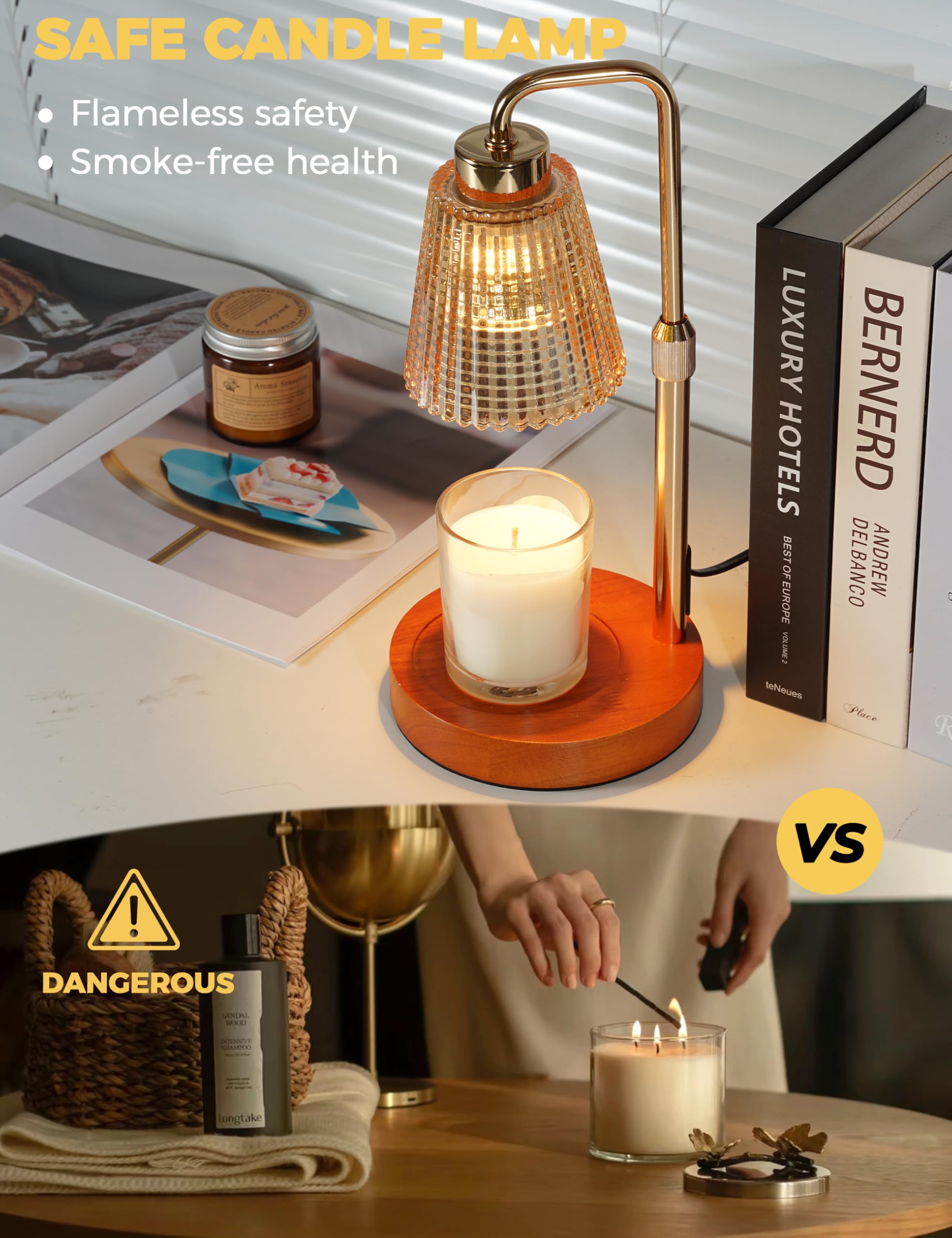 Candle Warmer Lamp with Timer Dimmable. Wax Melt Warmer for Jar Candles with 2 Bulbs