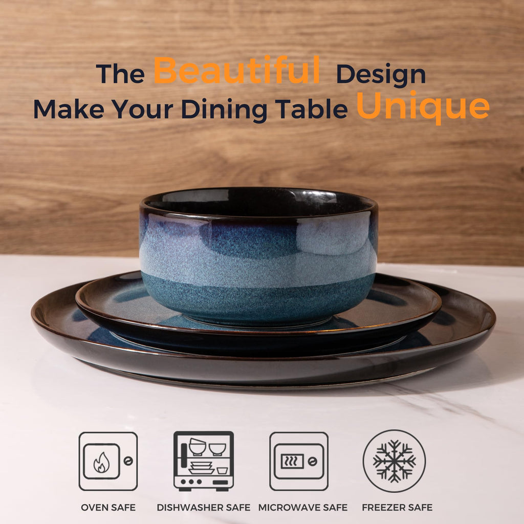 LERATIO Ceramic Dinnerware Sets for 8,Plates and Bowls Sets,Reactive Glaze Dishes Set,Highly Chip and Crack Resistant | Dishwasher & Microwave & Oven Safe Dishes set,Service for 8-Kahki (24pc)