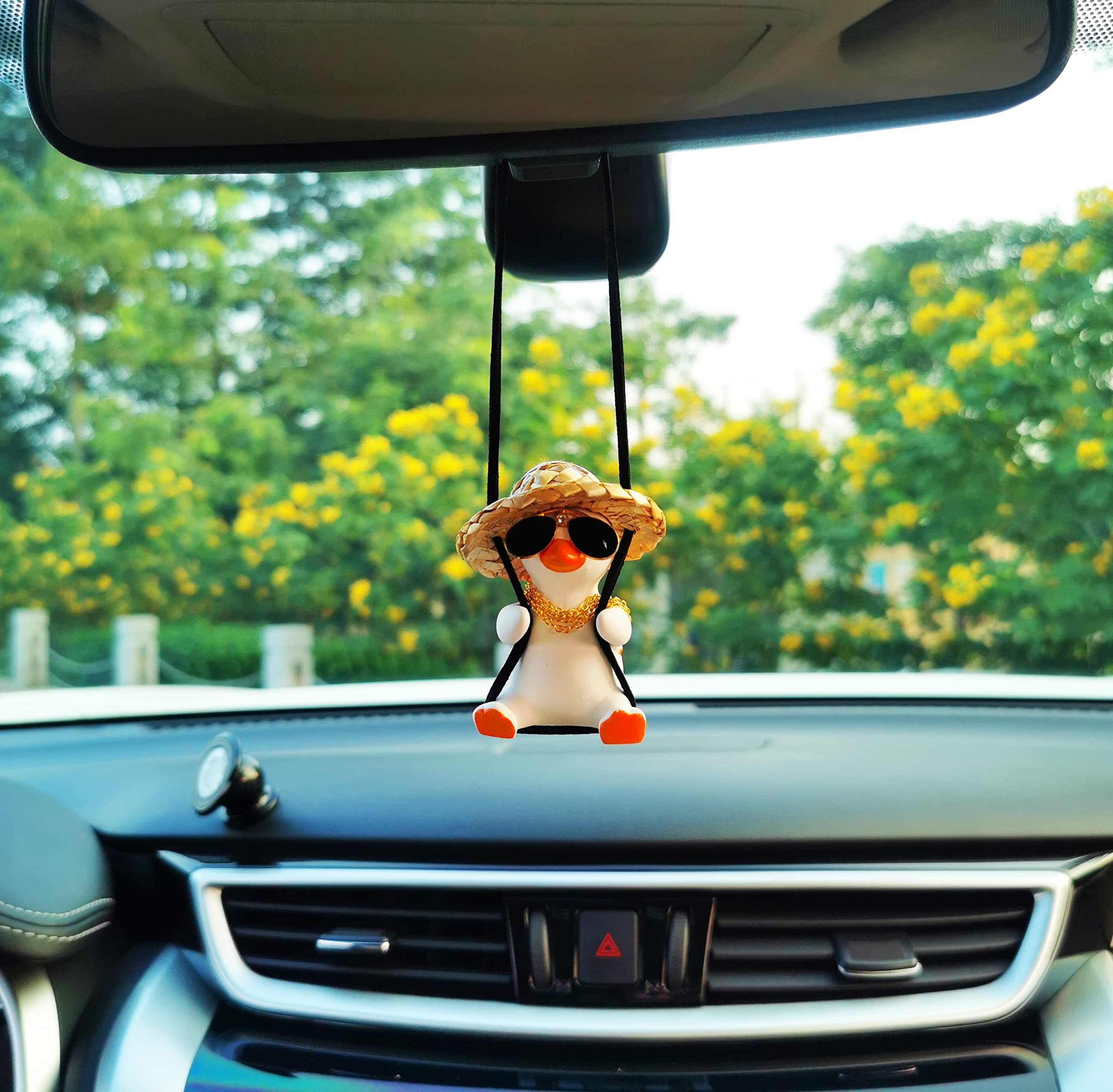 Funny Swinging Duck Car Mirror Hanging Ornament - Cool Automotive Rearview Mirror Accessories for Men Women Teens, Cute Truck Car Gifts Pendant Charm Decor (Cool A)