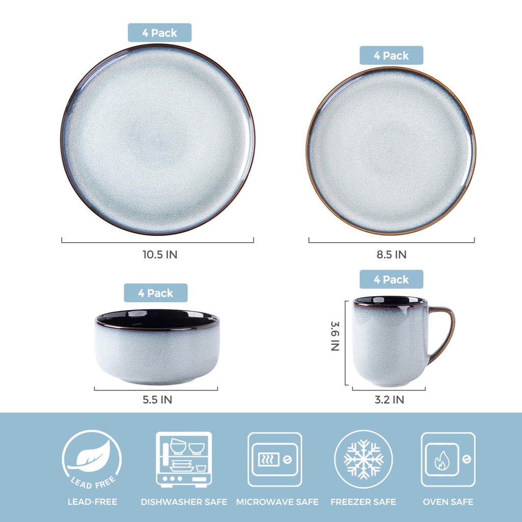LERATIO Ceramic Dinnerware Sets for 8,Plates and Bowls Sets,Reactive Glaze Dishes Set,Highly Chip and Crack Resistant | Dishwasher & Microwave & Oven Safe Dishes set,Service for 8-Kahki (24pc)