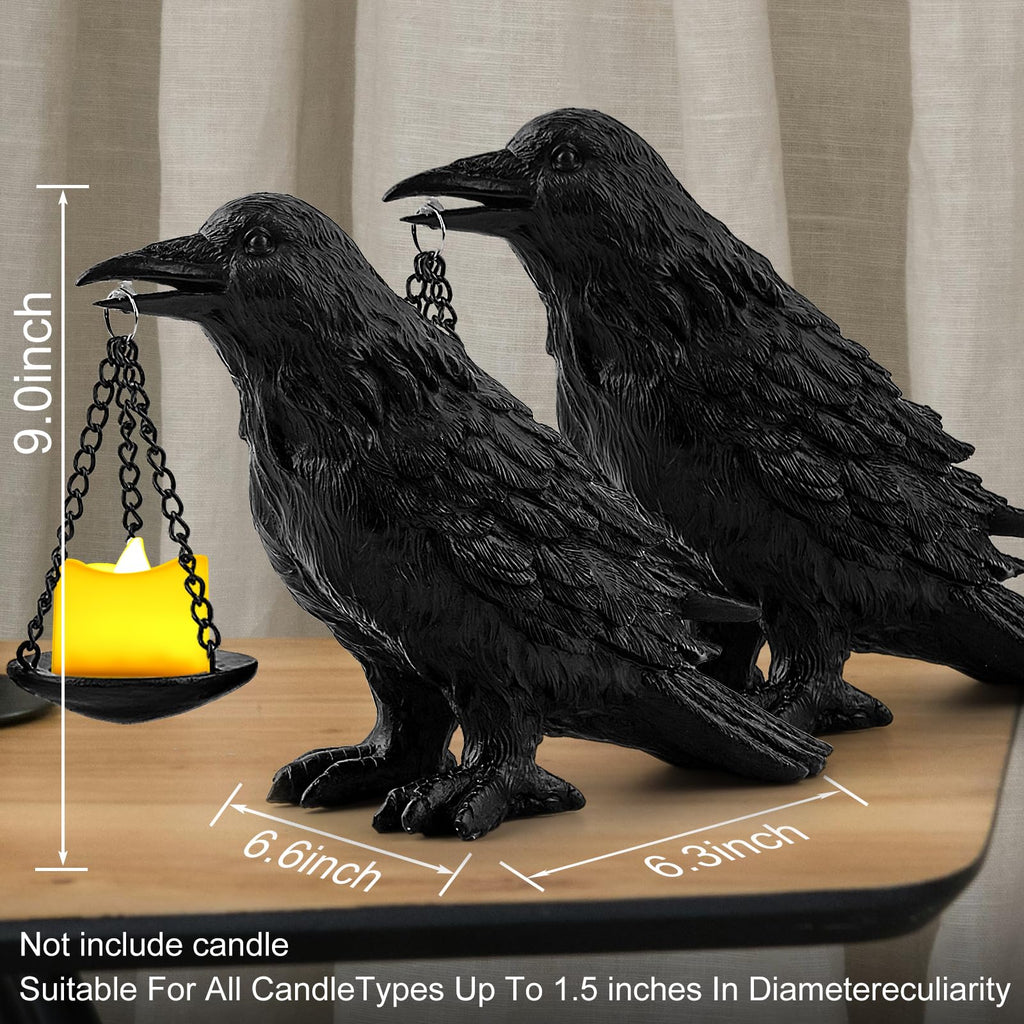 Gothic Crow Lamp with Tealight Candle Holder Resin Raven Decor Statue Gothic Home Decor for Bedroom Unique Goth Gifts Black