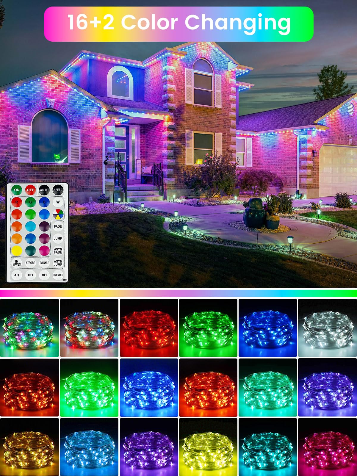 66Ft 200 LED Fairy Lights Plug in, Waterproof String Lights Outdoor & Indoor 8 Modes Christmas Light Bedroom Decor, Timer Twinkle Lights for Girl's Room Garden Party Christmas Decorations (Warm White)