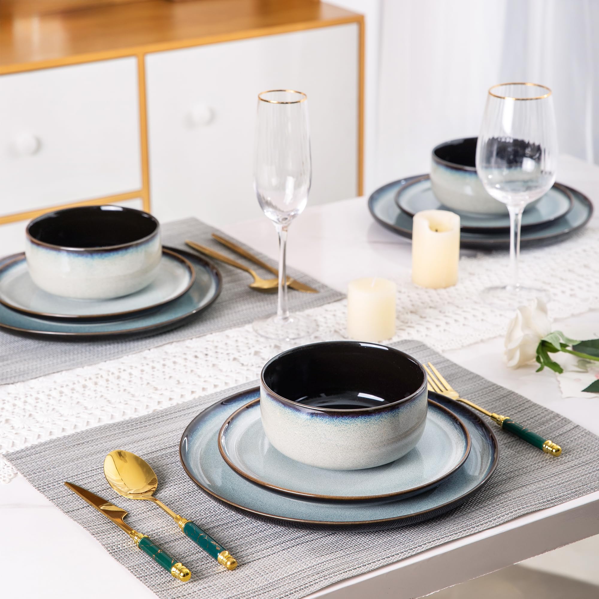 LERATIO Ceramic Dinnerware Sets for 8,Plates and Bowls Sets,Reactive Glaze Dishes Set,Highly Chip and Crack Resistant | Dishwasher & Microwave & Oven Safe Dishes set,Service for 8-Kahki (24pc)