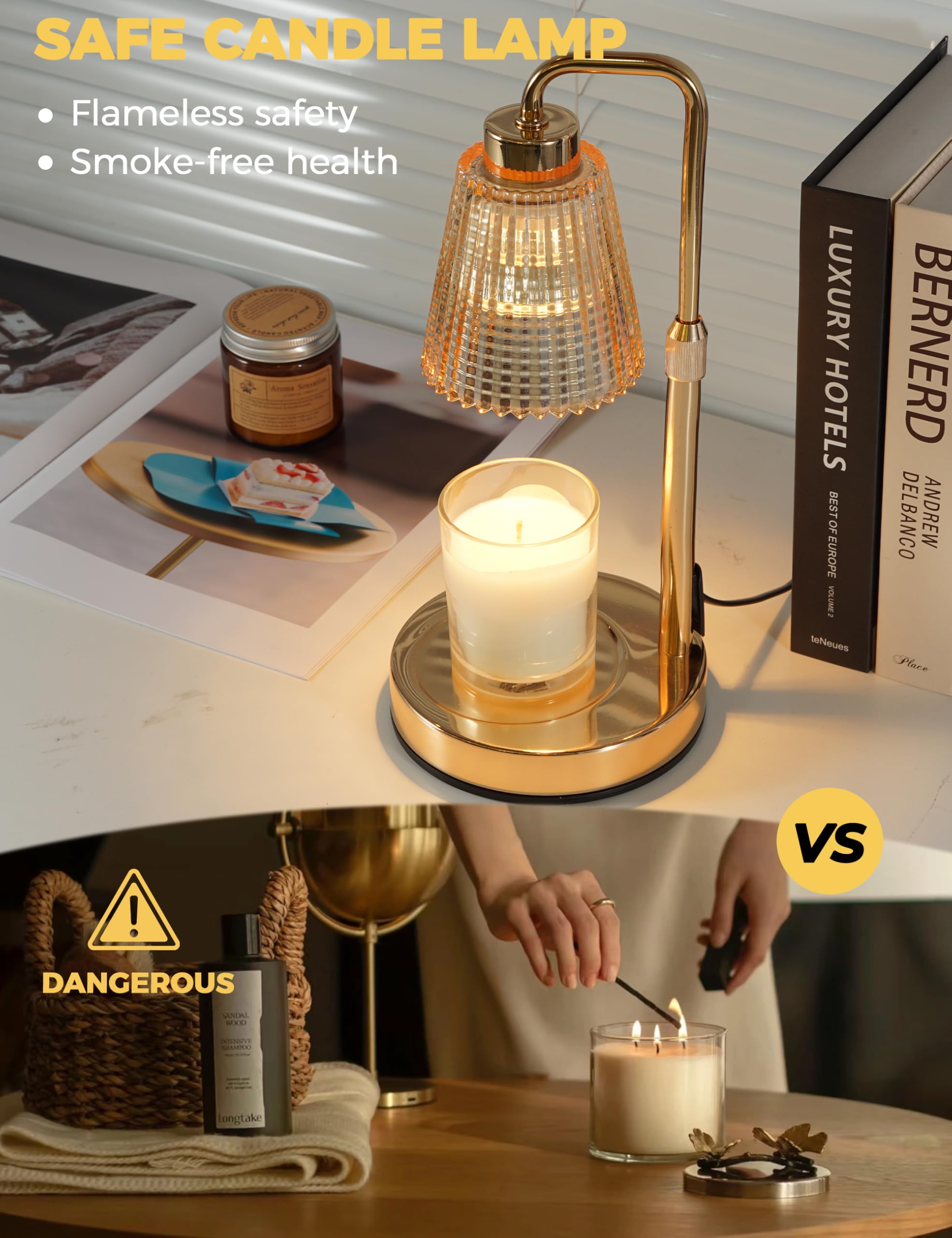 Candle Warmer Lamp with Timer Dimmable. Wax Melt Warmer for Jar Candles with 2 Bulbs