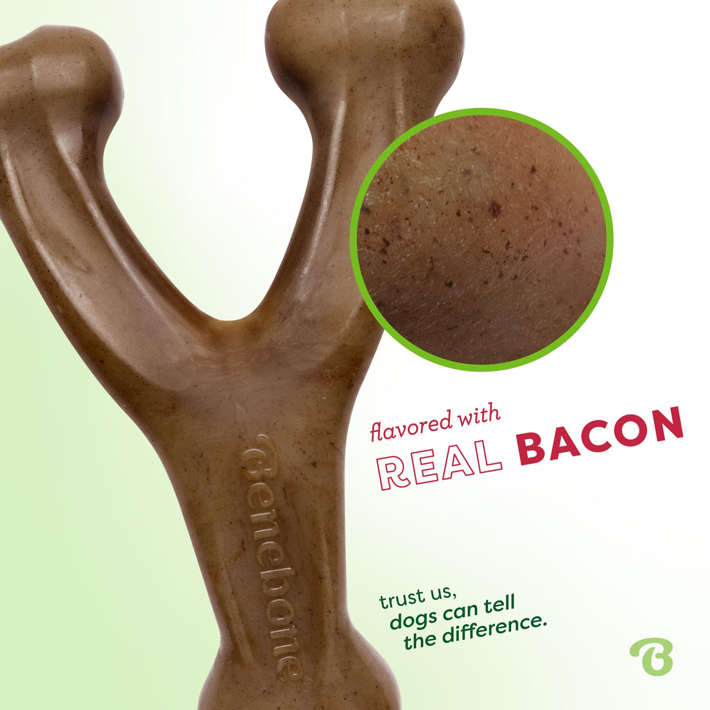 Benebone Wishbone Durable Dog Chew Toy for Aggressive Chewers, Real Bacon, Made in USA, Medium