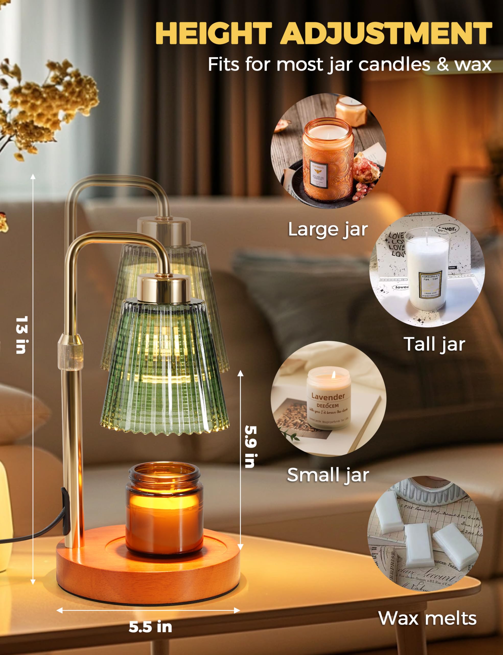 Candle Warmer Lamp with Timer Dimmable. Wax Melt Warmer for Jar Candles with 2 Bulbs