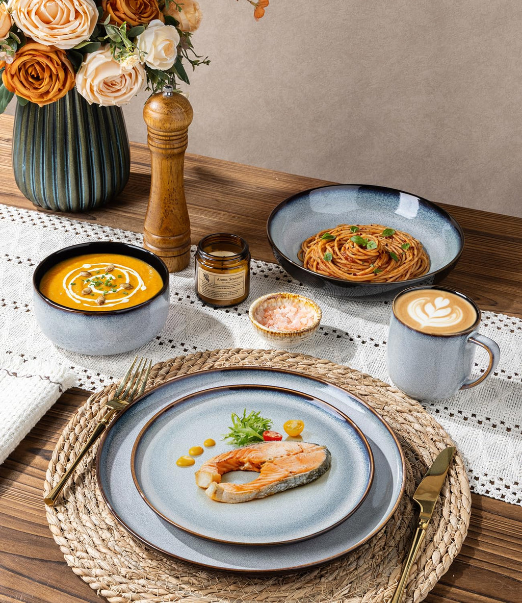 LERATIO Ceramic Dinnerware Sets for 8,Plates and Bowls Sets,Reactive Glaze Dishes Set,Highly Chip and Crack Resistant | Dishwasher & Microwave & Oven Safe Dishes set,Service for 8-Kahki (24pc)