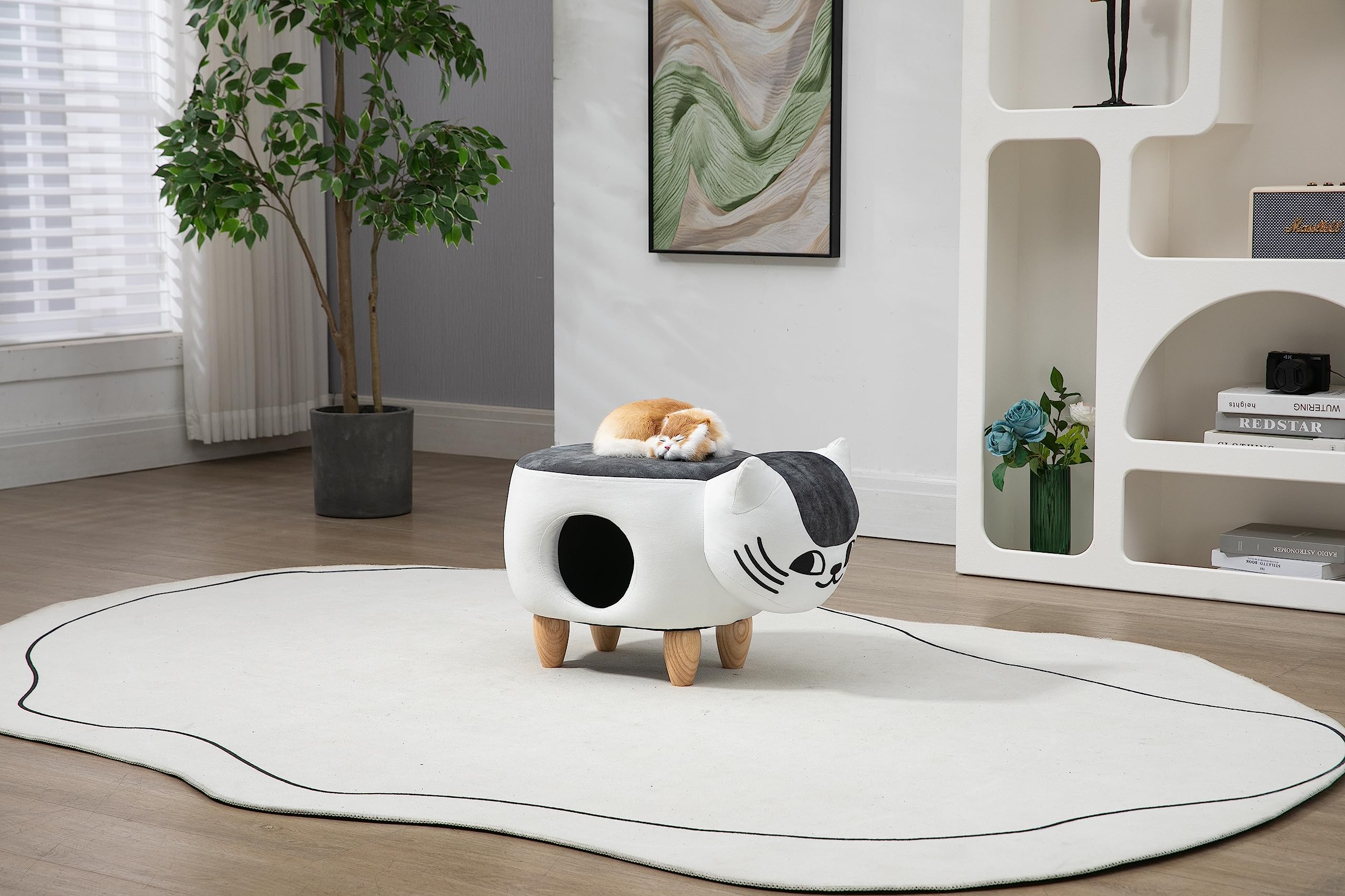 Home 2 Office Cow Ottoman for Kids' Bedroom, Playroom, Nursery, and Living Room, Animal Ottoman with Storage, Footstool for Kids, Black/White