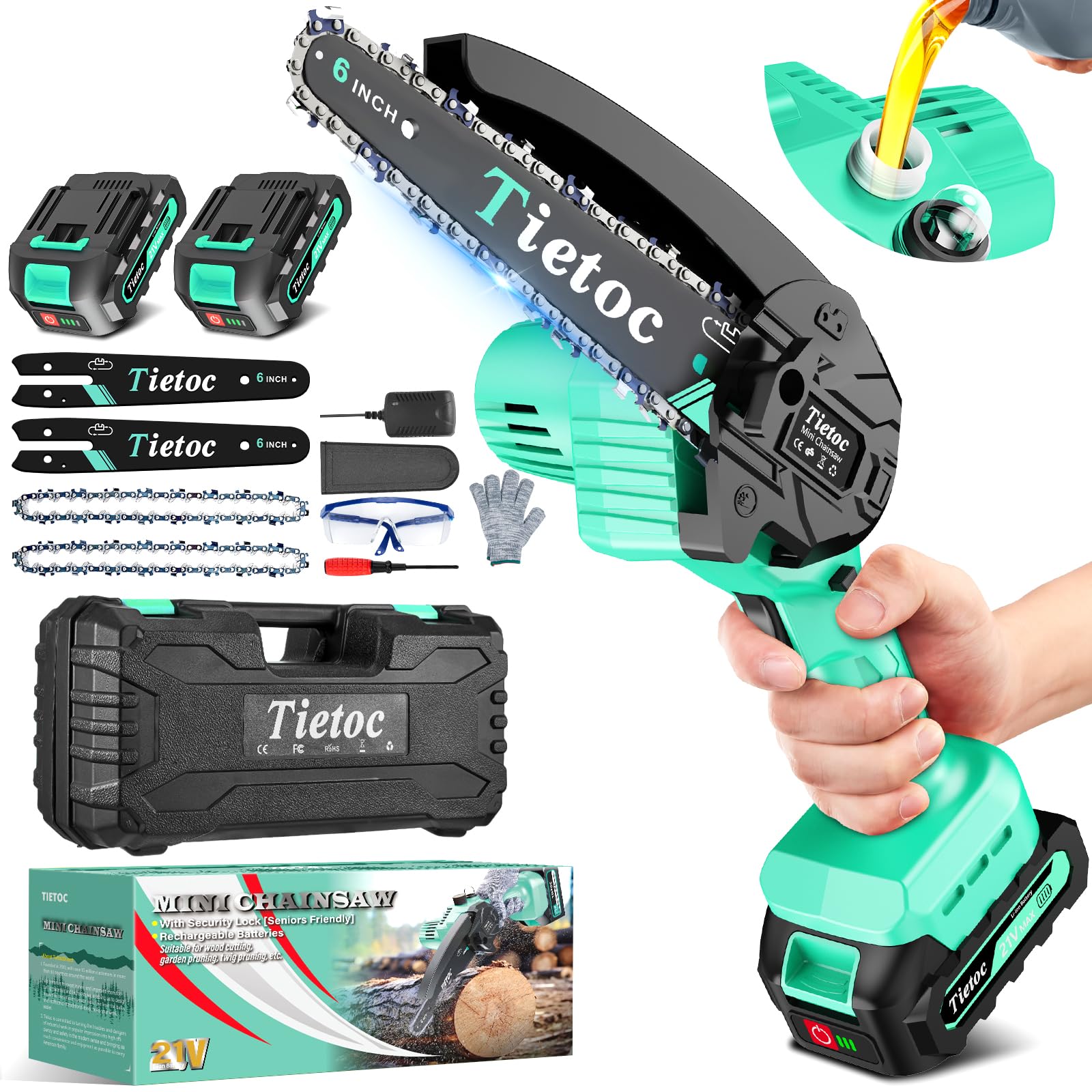 Tietoc Chainsaw 6 Inch Mini Electric Chainsaw Cordless Battery Powered, Hand Held Saw for Wood/Trees Trimming, Tools for Household and Garden, Chain Saw Gift for Men Dad Husband Fathers Gardener 2025