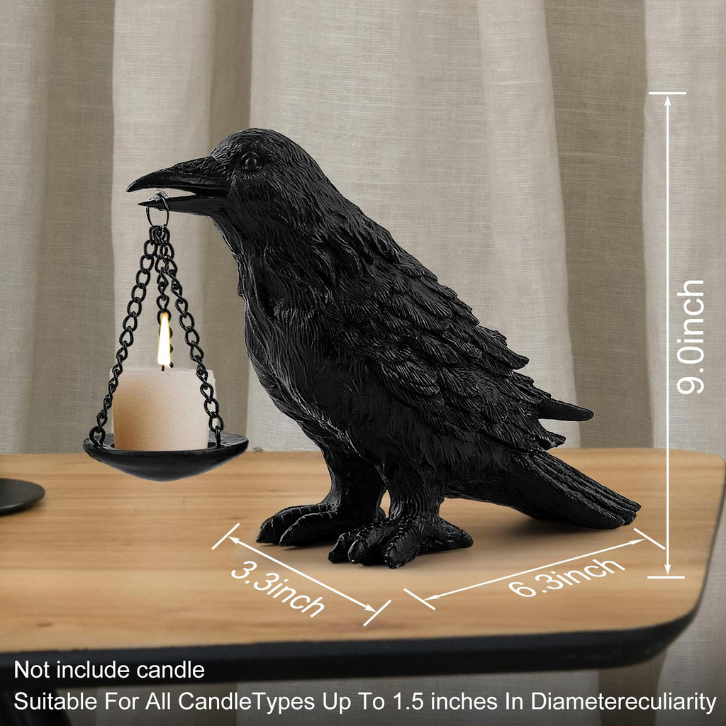 Gothic Crow Lamp with Tealight Candle Holder Resin Raven Decor Statue Gothic Home Decor for Bedroom Unique Goth Gifts Black