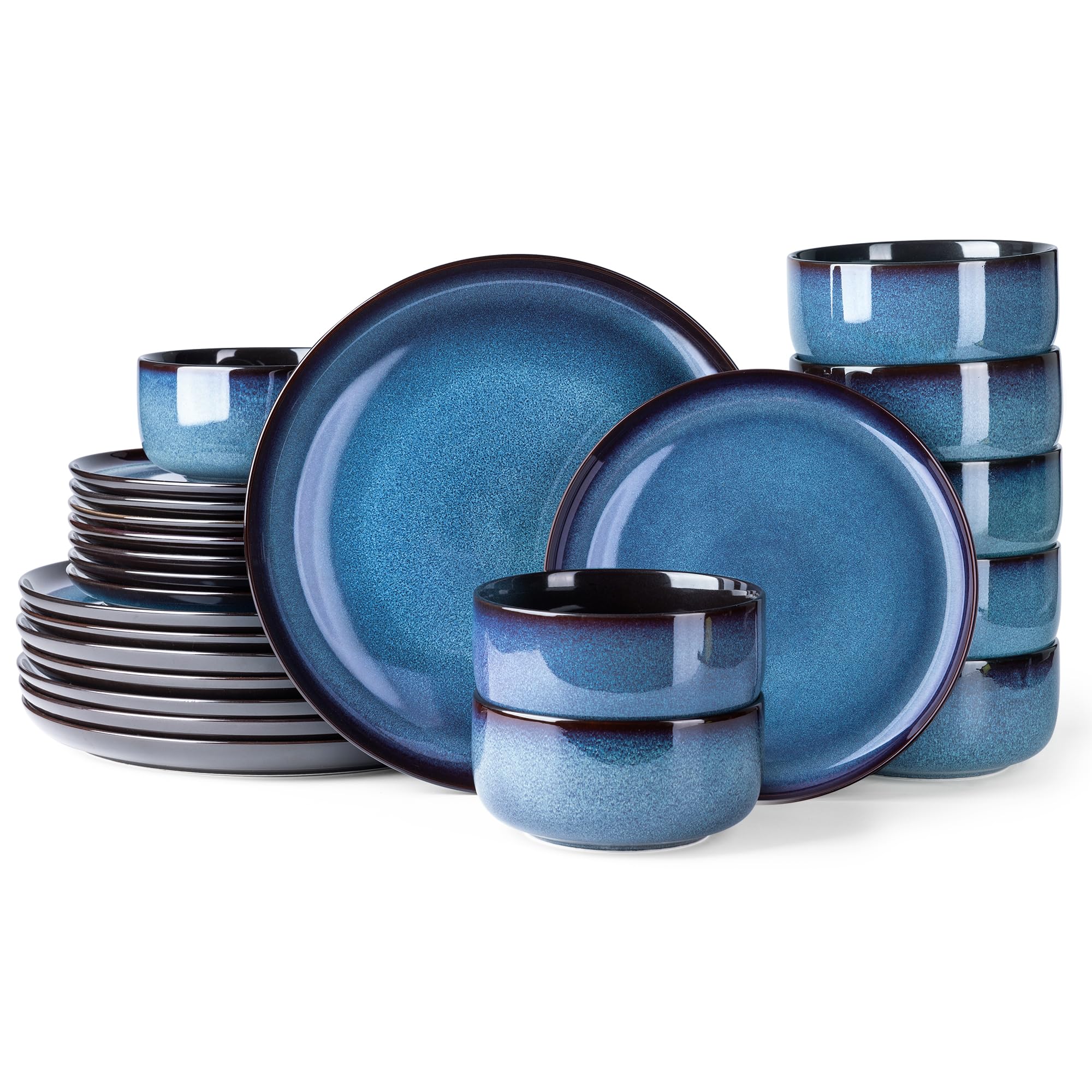 LERATIO Ceramic Dinnerware Sets for 8,Plates and Bowls Sets,Reactive Glaze Dishes Set,Highly Chip and Crack Resistant | Dishwasher & Microwave & Oven Safe Dishes set,Service for 8-Kahki (24pc)