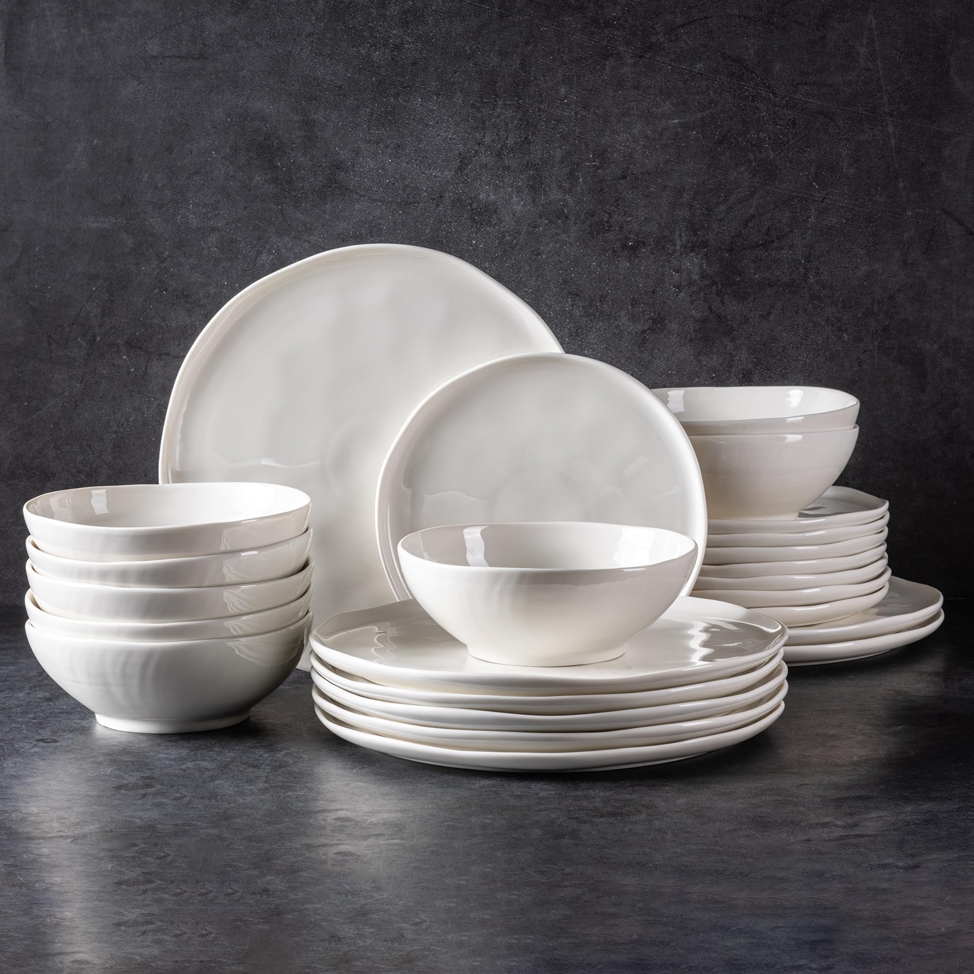 LERATIO Ceramic Dinnerware Sets for 8,Plates and Bowls Sets,Reactive Glaze Dishes Set,Highly Chip and Crack Resistant | Dishwasher & Microwave & Oven Safe Dishes set,Service for 8-Kahki (24pc)