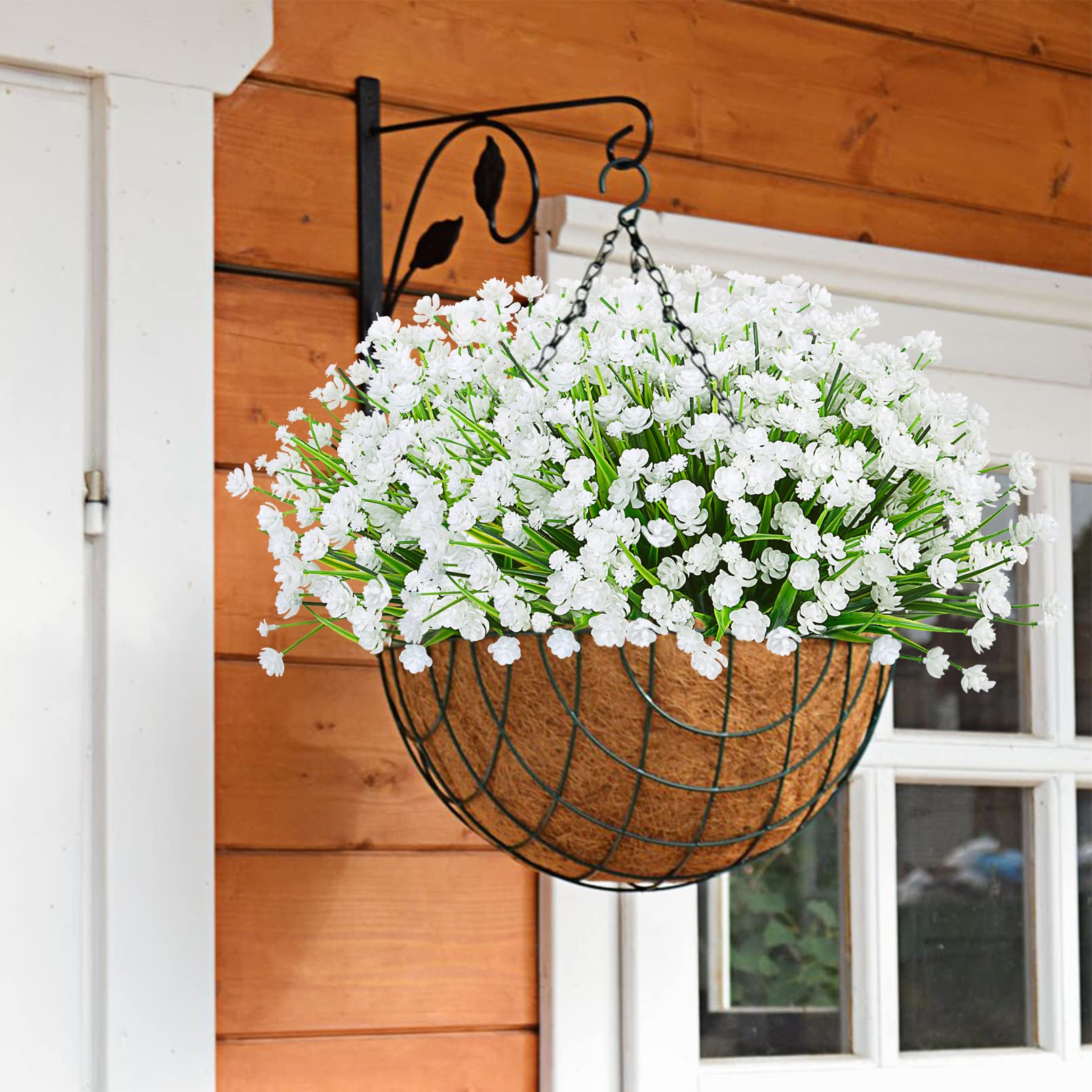 Ouddy Decor 24 Bundles Artificial Flowers for Outdoors UV Resistant Fake Plastic Plants Faux Boston Fern Greenery Stems for Spring Summer Indoor Garden Patio Window Box Kitchen Home Decor, Mixedcolor