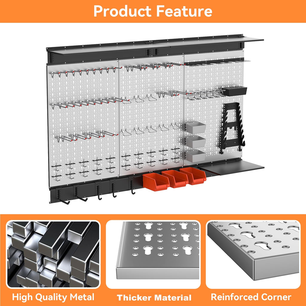 WALMANN 113 PCS Pegboard Wall Organizer Kit with Pegboard Hooks, Bins, Shelves, Pegboard Tools Storage System for Garage, Workbench, Modular Peg Board Tool Organizer Board with Hooks(Black)