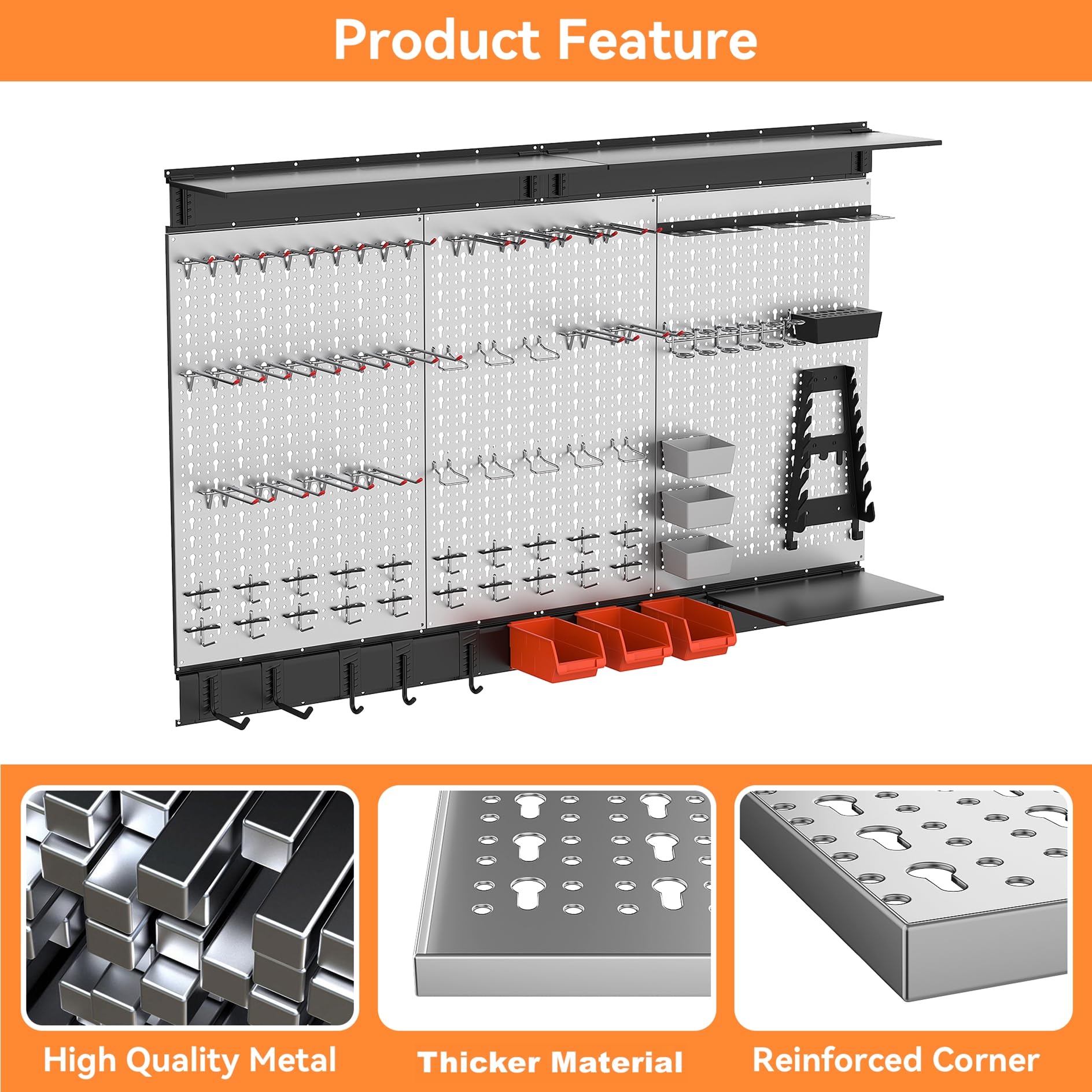 WALMANN 113 PCS Pegboard Wall Organizer Kit with Pegboard Hooks, Bins, Shelves, Pegboard Tools Storage System for Garage, Workbench, Modular Peg Board Tool Organizer Board with Hooks(Black)