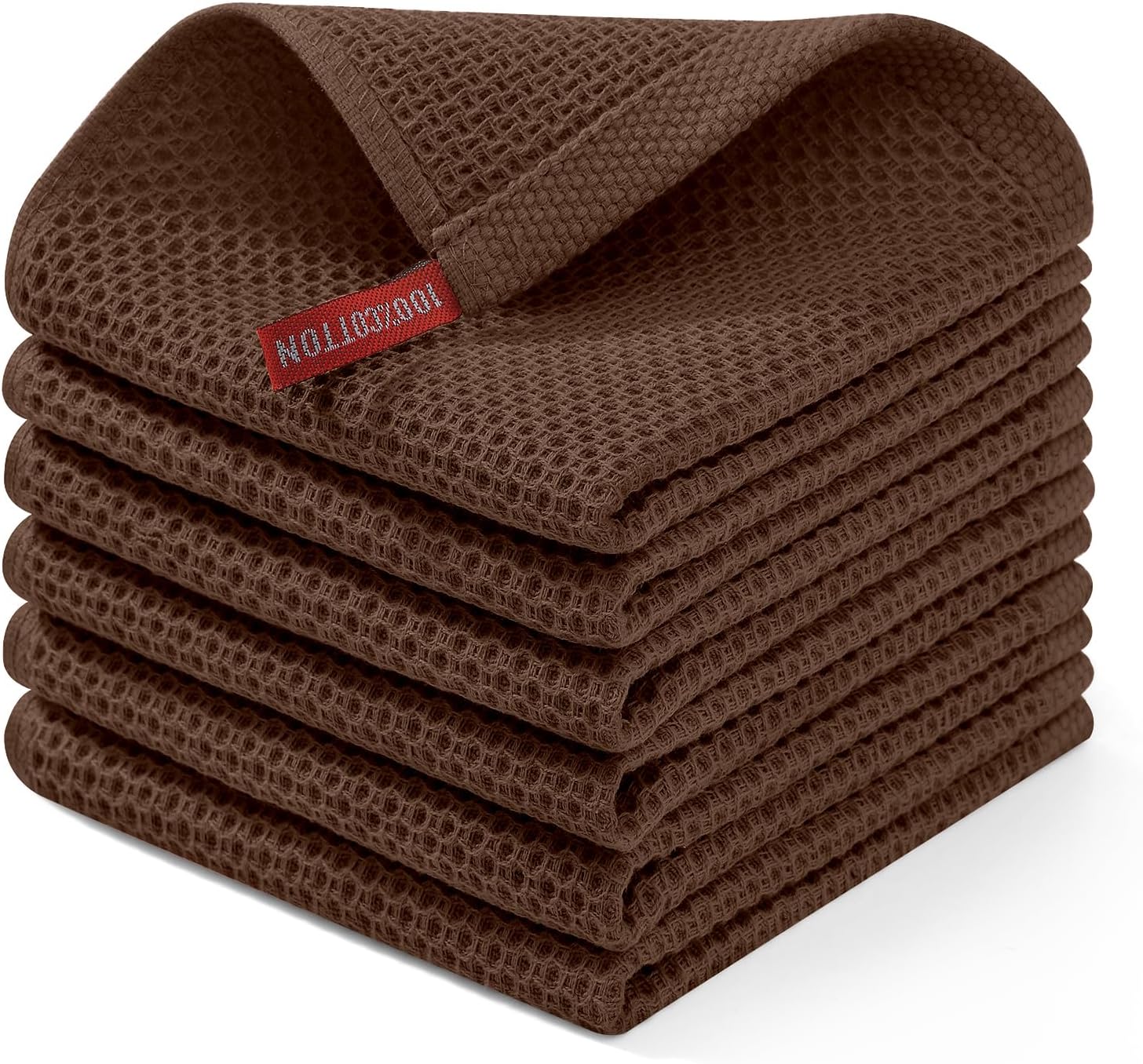 Homaxy 100% Cotton Waffle Weave Kitchen Dish Cloths, Ultra Soft Absorbent Quick Drying Dish Towels, 12 x 12 Inches, 6-Pack, Apricot