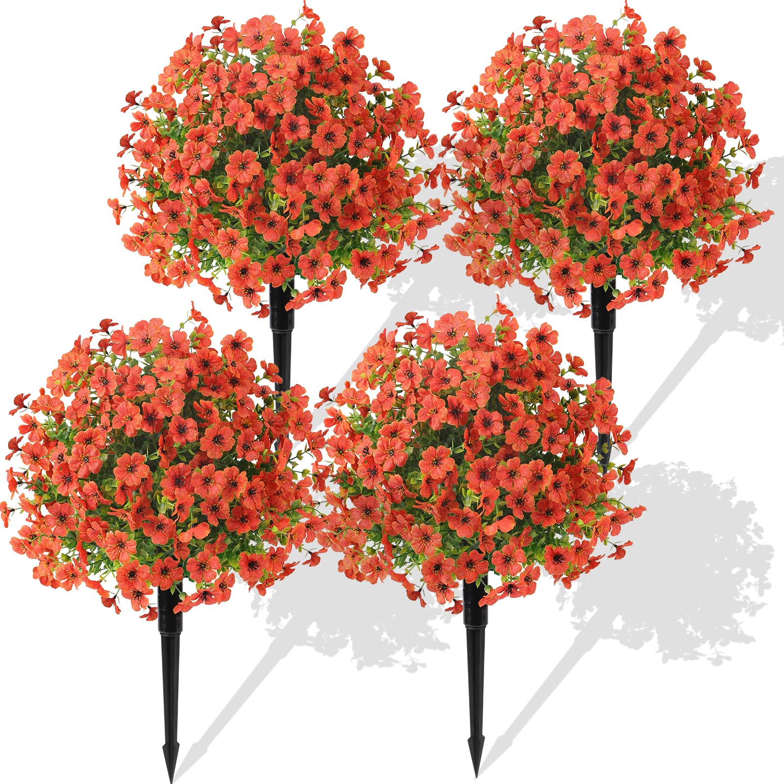 Alupssuc 2Pcs 20" Artificial Topiary Ball Flowers For Outdoors Planters, Spring Decoration with Spike, UV Resistant Faux Summer Plants, Fake Bushes Indoor Decor, Mix 4 Colors for Garden, Porch & Patio