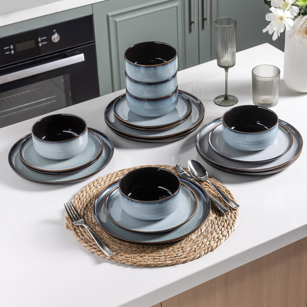 LERATIO Ceramic Dinnerware Sets for 8,Plates and Bowls Sets,Reactive Glaze Dishes Set,Highly Chip and Crack Resistant | Dishwasher & Microwave & Oven Safe Dishes set,Service for 8-Kahki (24pc)