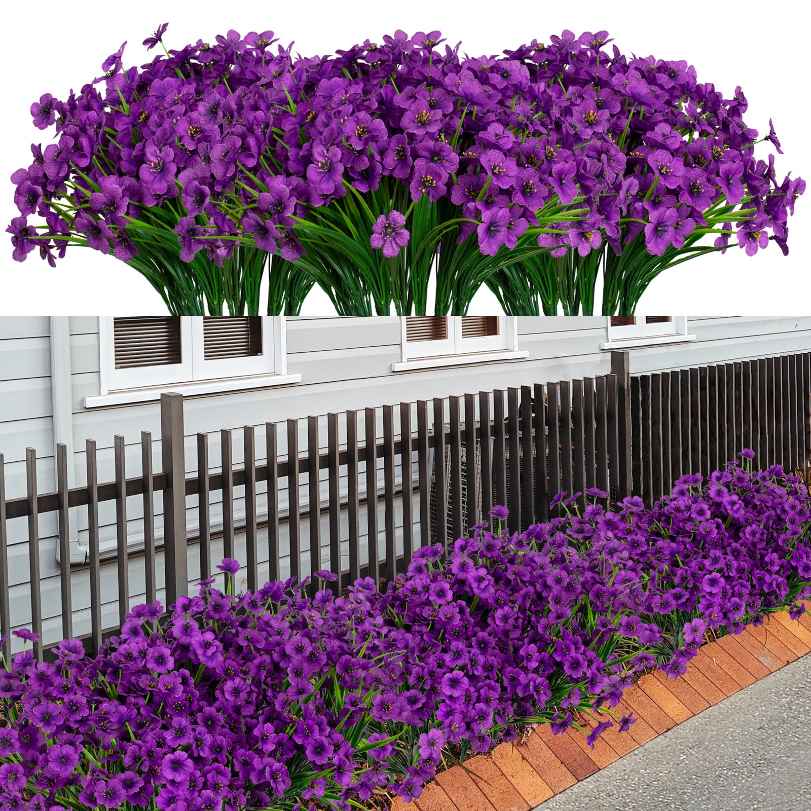 21 Bundles Artificial Outdoor UV Resistant Flowers No Fade Fake Outside Flowers Plastic Greenery Faux Shrubs Garden Porch Window Box Home Decoration(Purple)