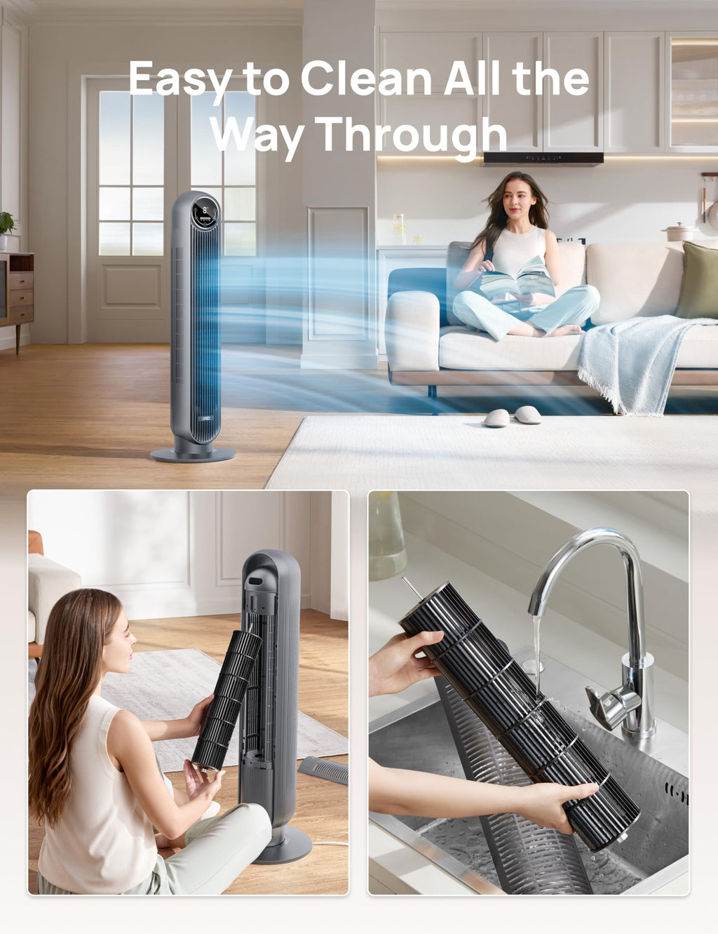 DREO Tower Fan for Bedroom, 2026 Upgraded DC Motor, 28ft/s High Velocity, 20dB Ultra Quiet Standing Fan, 8 Speeds 4 Modes, 90° Oscillating Bladeless Fan for Indoors, Floor Fans with Remote, Black