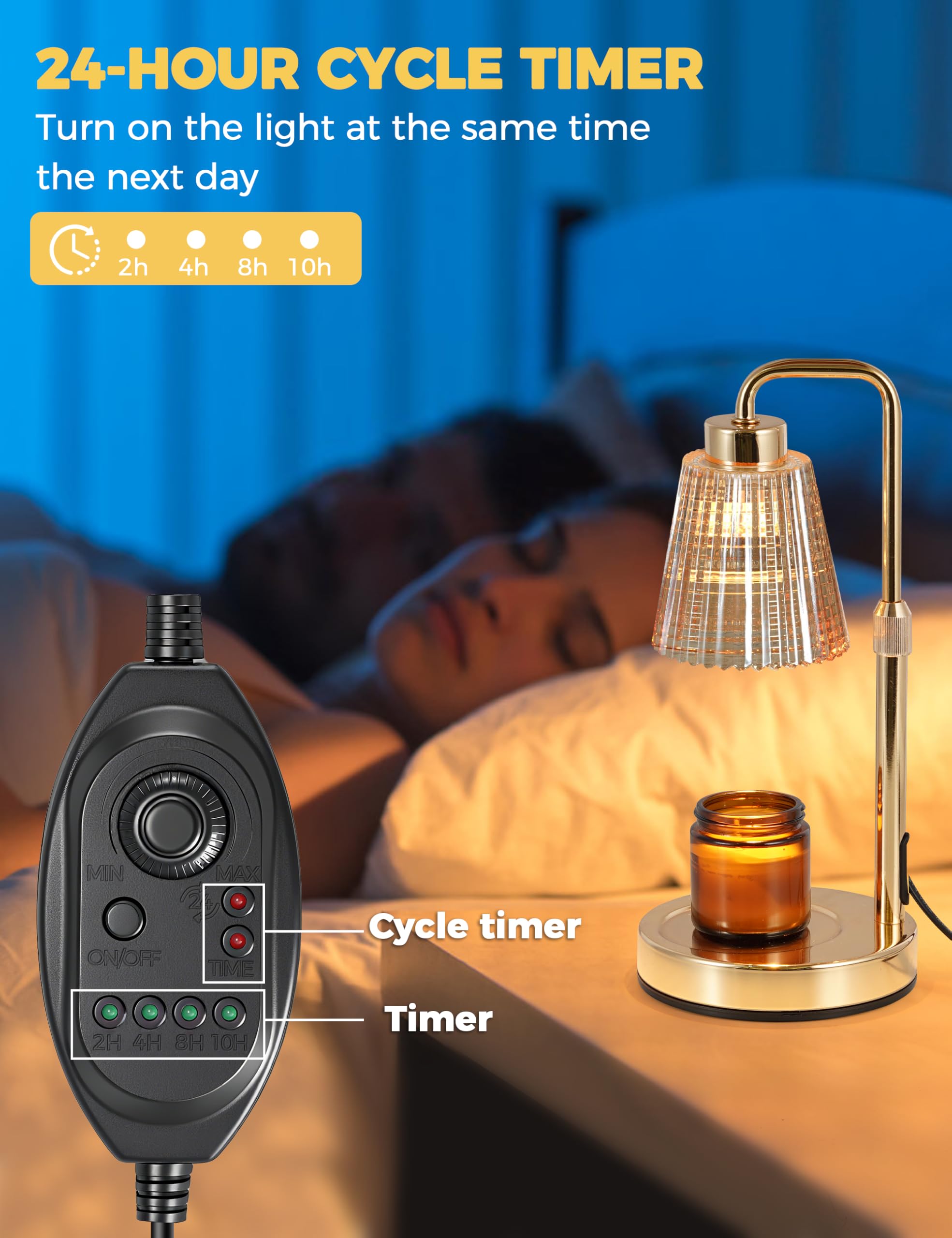 Candle Warmer Lamp with Timer Dimmable. Wax Melt Warmer for Jar Candles with 2 Bulbs