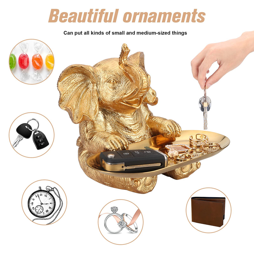 Elephant Statue. Gold Elephant Decor Brings Good Luck, Health, Strength. Elephant Gifts for Women, Mom Gifts. Decorations