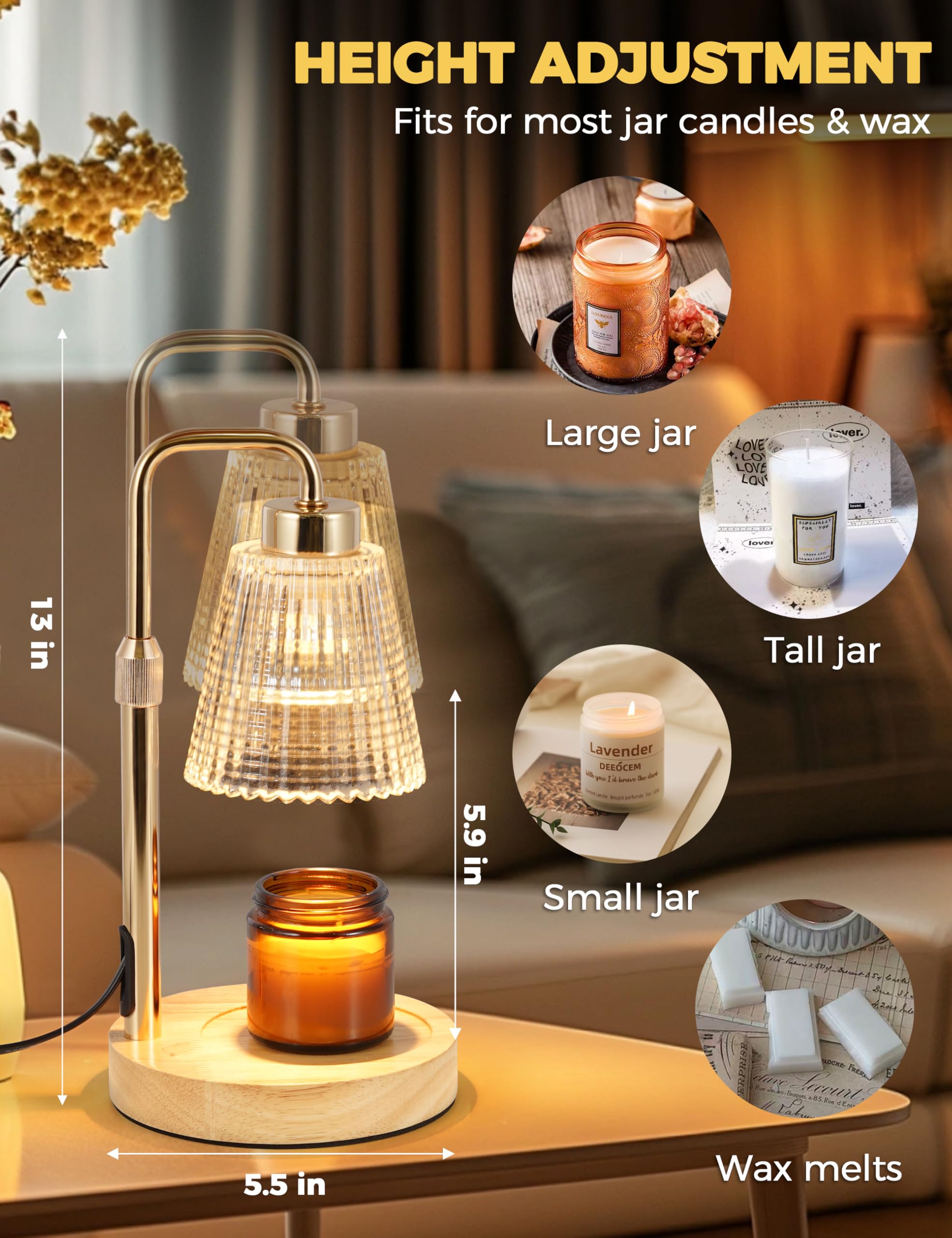 Candle Warmer Lamp with Timer Dimmable. Wax Melt Warmer for Jar Candles with 2 Bulbs