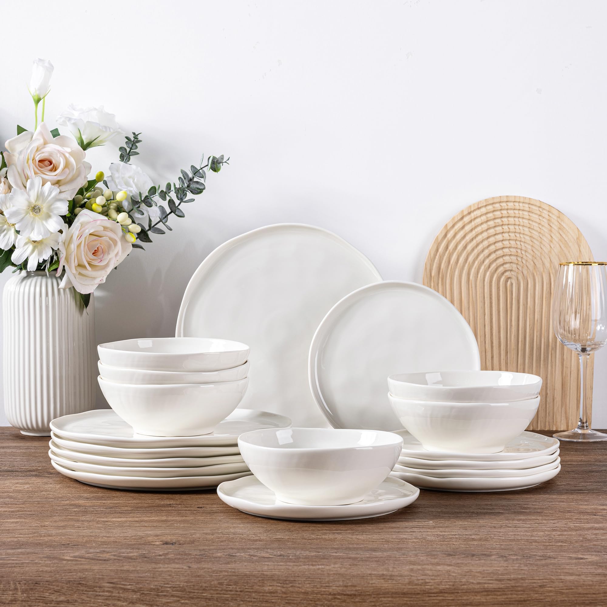 LERATIO Ceramic Dinnerware Sets for 8,Plates and Bowls Sets,Reactive Glaze Dishes Set,Highly Chip and Crack Resistant | Dishwasher & Microwave & Oven Safe Dishes set,Service for 8-Kahki (24pc)