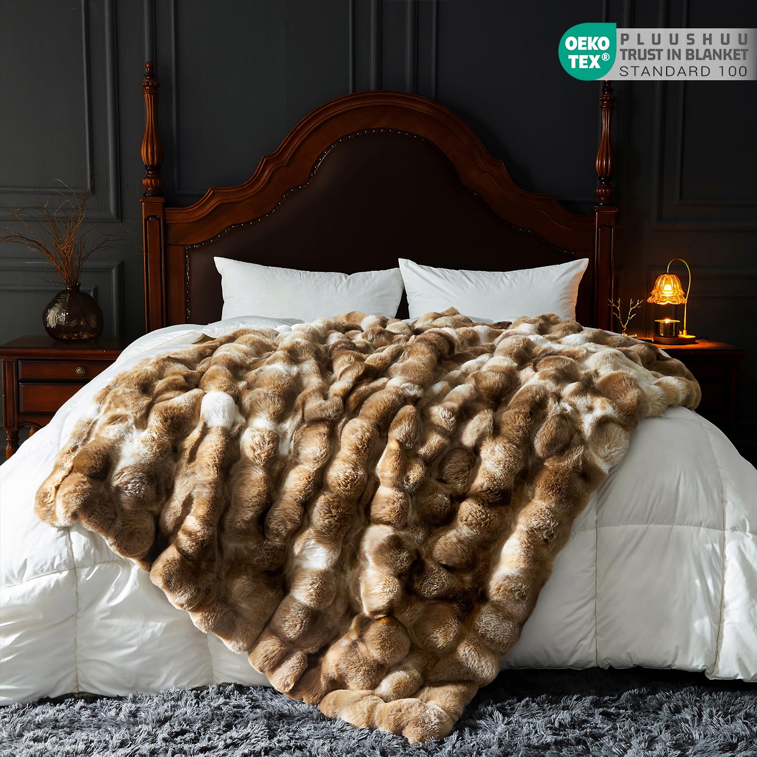 Faux Fur Throw Blanket for Couch, Fluffy Fuzzy Plush Bubble Blanket, Soft Warm Cozy Shaggy Rabbit Blanket, Luxury Decorative Gifts for Sofa Bedroom Living Room, 60x50inch (Cow Print-Brown)