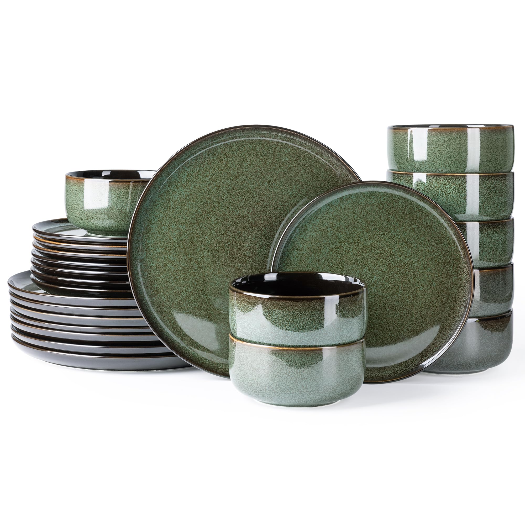 LERATIO Ceramic Dinnerware Sets for 8,Plates and Bowls Sets,Reactive Glaze Dishes Set,Highly Chip and Crack Resistant | Dishwasher & Microwave & Oven Safe Dishes set,Service for 8-Kahki (24pc)
