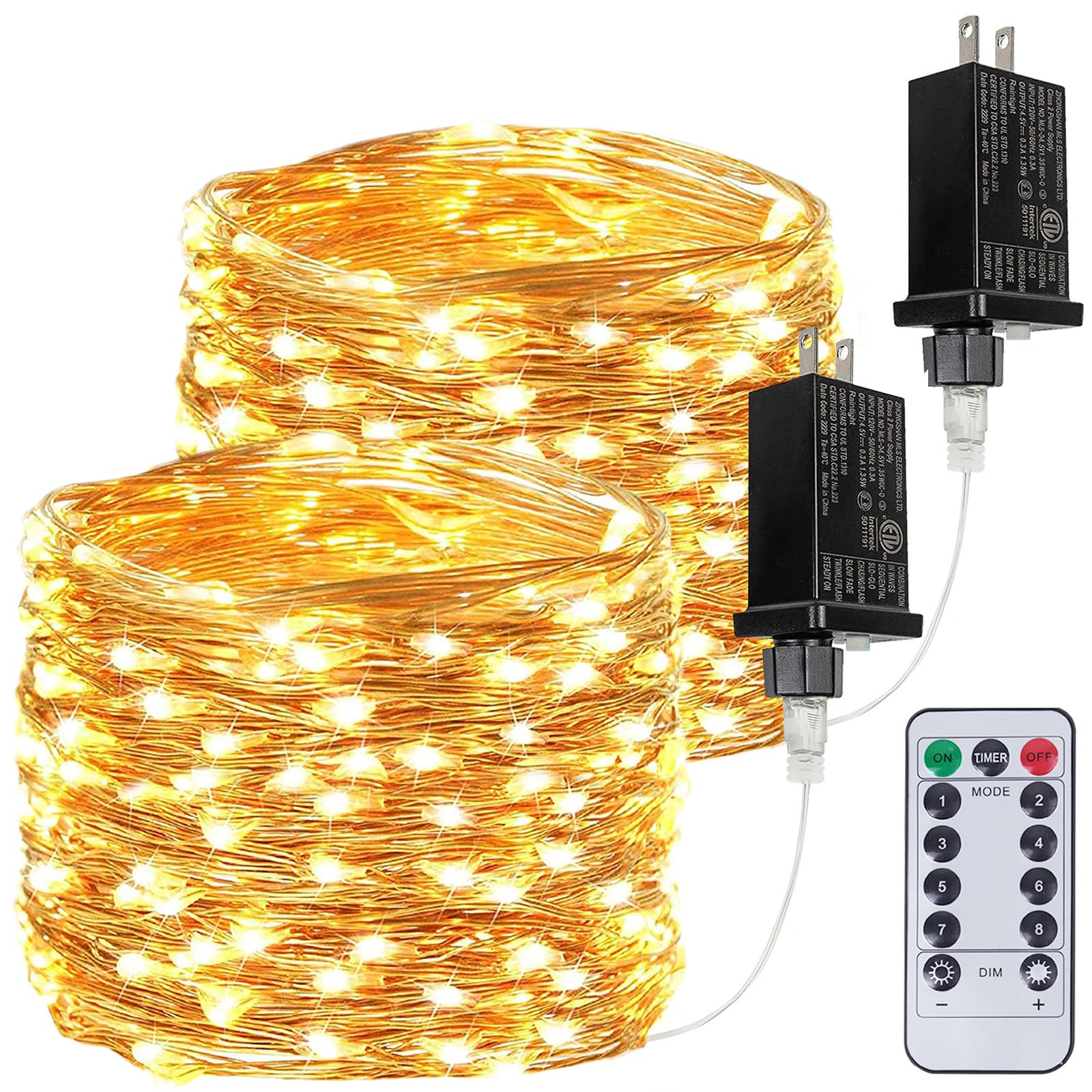 66Ft 200 LED Fairy Lights Plug in, Waterproof String Lights Outdoor & Indoor 8 Modes Christmas Light Bedroom Decor, Timer Twinkle Lights for Girl's Room Garden Party Christmas Decorations (Warm White)