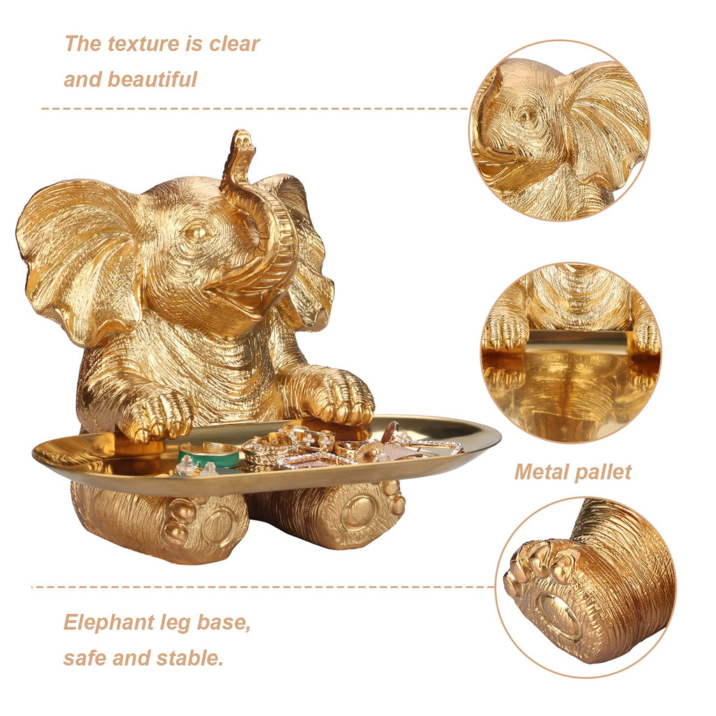 Elephant Statue. Gold Elephant Decor Brings Good Luck, Health, Strength. Elephant Gifts for Women, Mom Gifts. Decorations