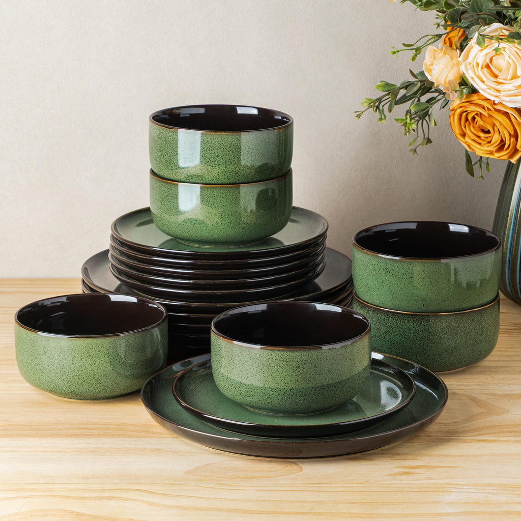 LERATIO Ceramic Dinnerware Sets for 8,Plates and Bowls Sets,Reactive Glaze Dishes Set,Highly Chip and Crack Resistant | Dishwasher & Microwave & Oven Safe Dishes set,Service for 8-Kahki (24pc)