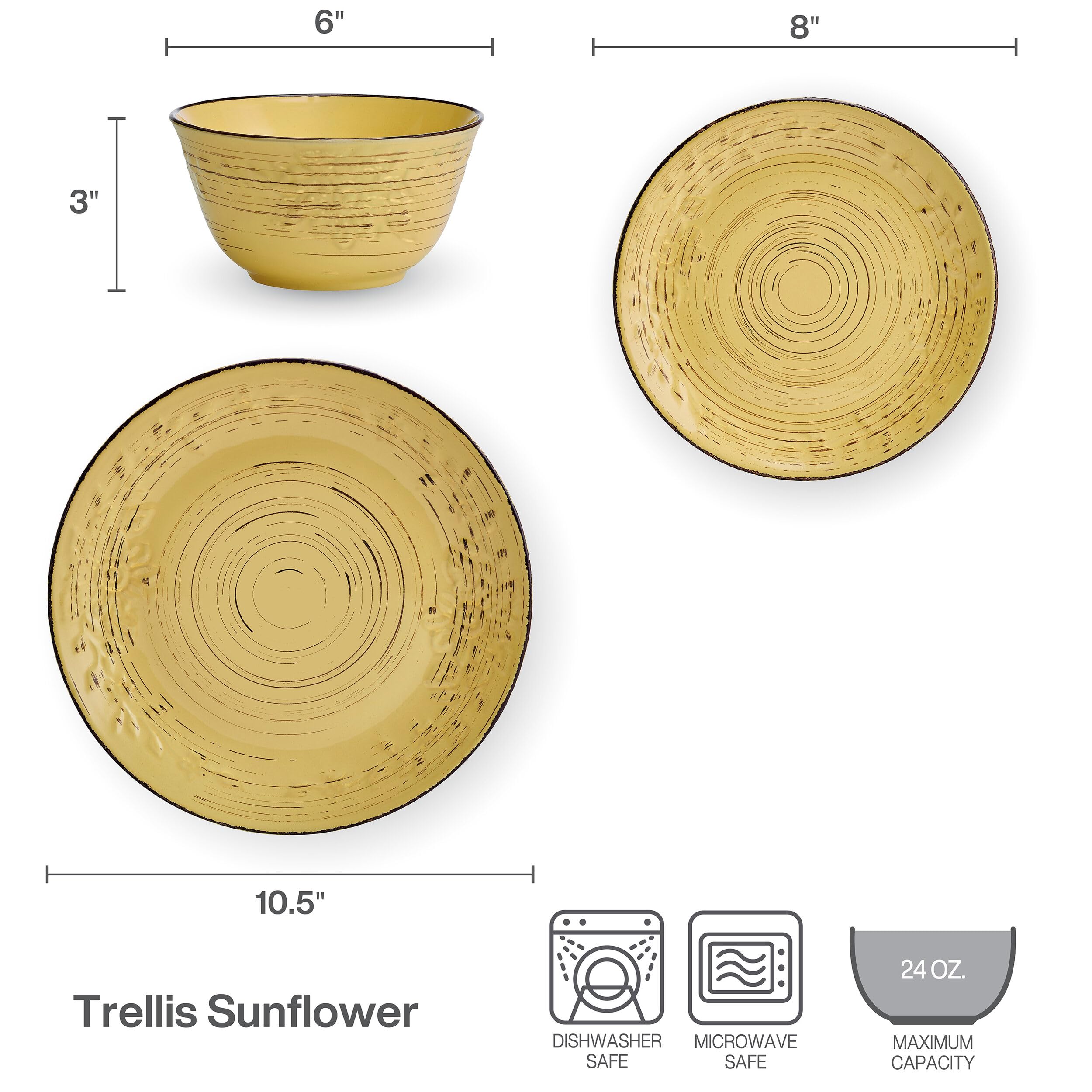 Pfaltzgraff Trellis White 16-Piece Stoneware Dinnerware Set, Service for 4, Distressed White Finish, Microwave & Dishwasher Safe Plates and Bowls