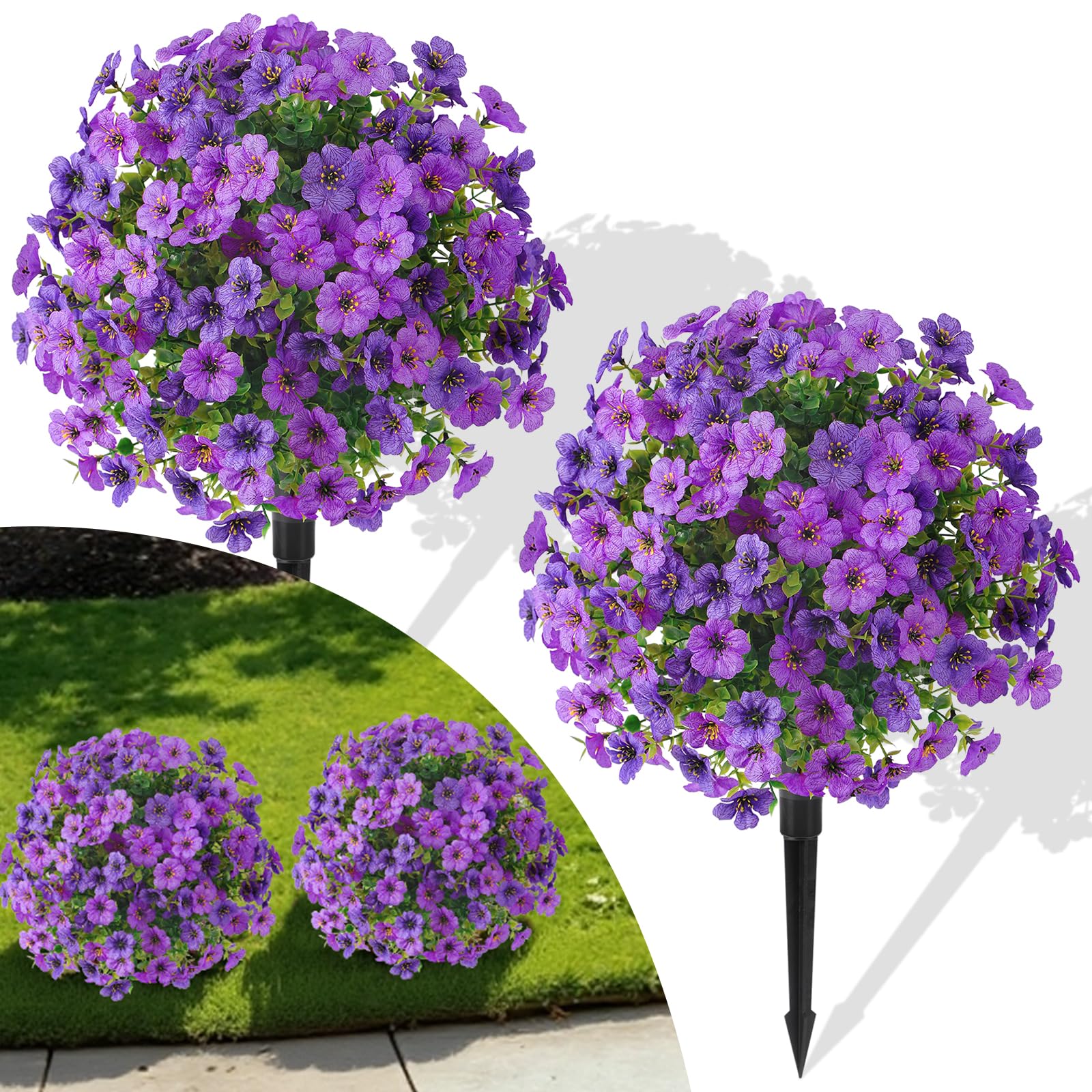 Alupssuc 2Pcs 20" Artificial Topiary Ball Flowers For Outdoors Planters, Spring Decoration with Spike, UV Resistant Faux Summer Plants, Fake Bushes Indoor Decor, Mix 4 Colors for Garden, Porch & Patio