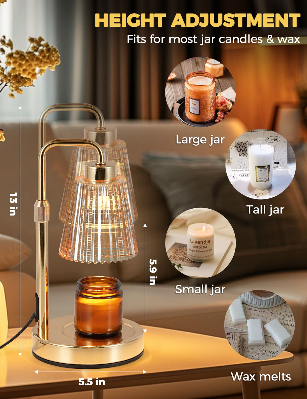 Candle Warmer Lamp with Timer Dimmable. Wax Melt Warmer for Jar Candles with 2 Bulbs
