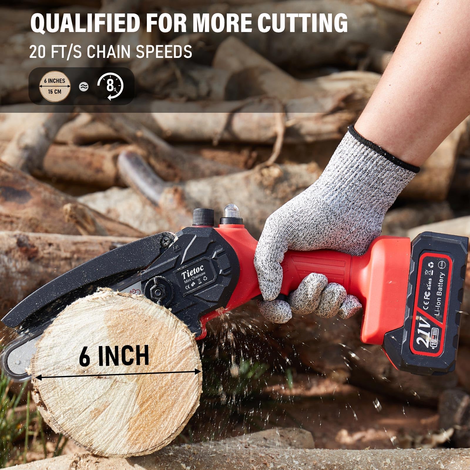 Tietoc Chainsaw 6 Inch Mini Electric Chainsaw Cordless Battery Powered, Hand Held Saw for Wood/Trees Trimming, Tools for Household and Garden, Chain Saw Gift for Men Dad Husband Fathers Gardener 2025