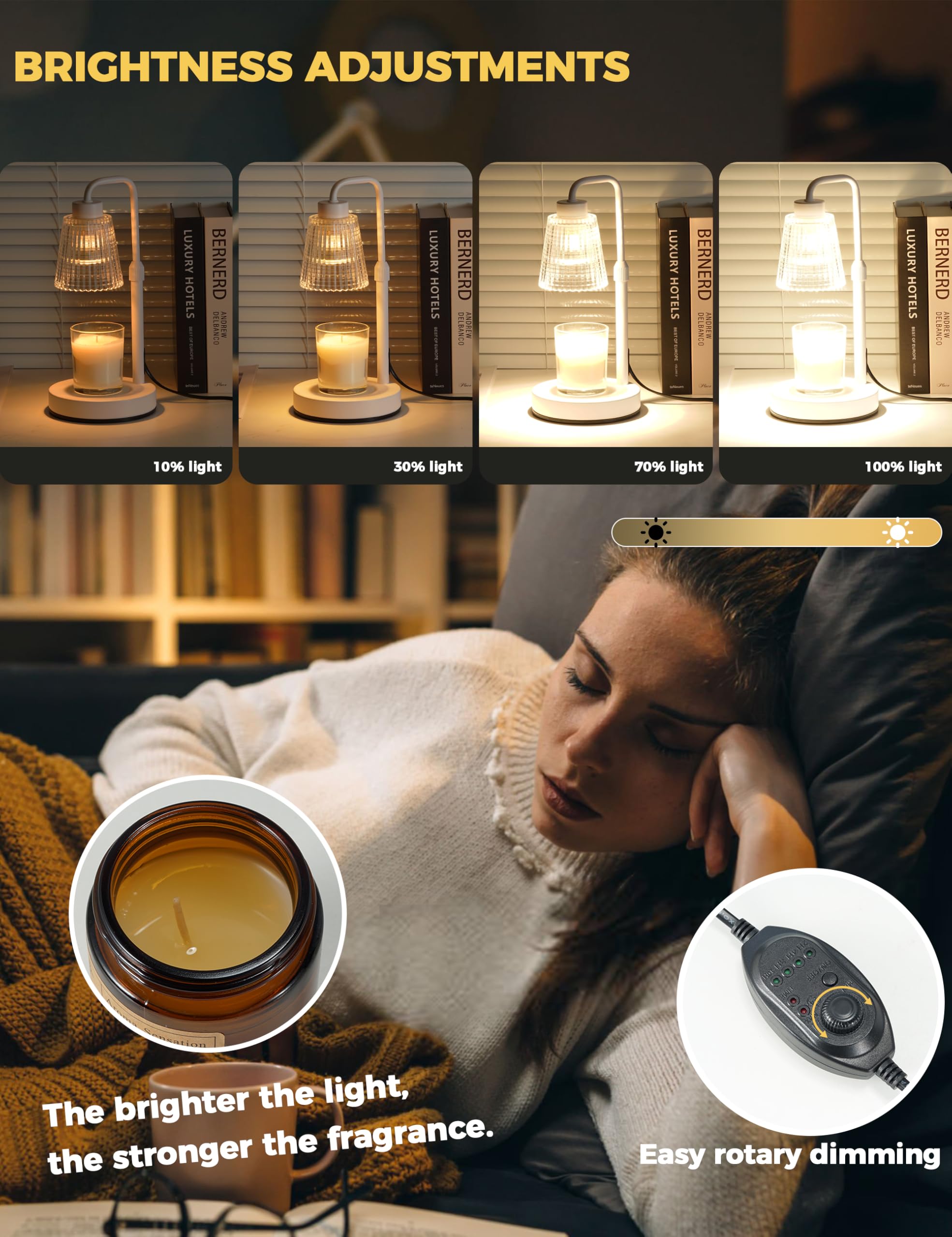 Candle Warmer Lamp with Timer Dimmable. Wax Melt Warmer for Jar Candles with 2 Bulbs