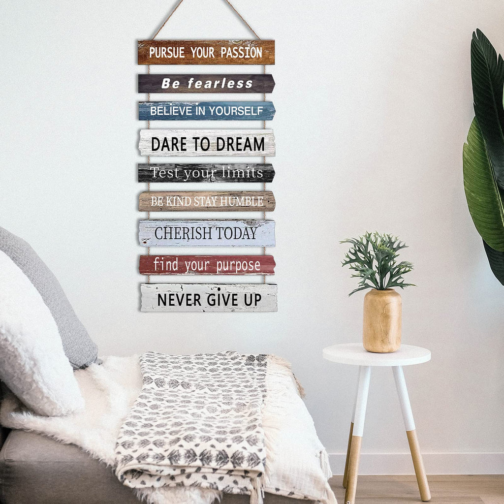 4 Pieces Home Wall Signs, THIS IS US/TOGETHER/BLESS THIS HOME/FAMILY Wall Decor For Living Room Bedroom, Rustic Wooden Farmhouse Wall Art , 4.7 x 13.8 Inch(Brown)