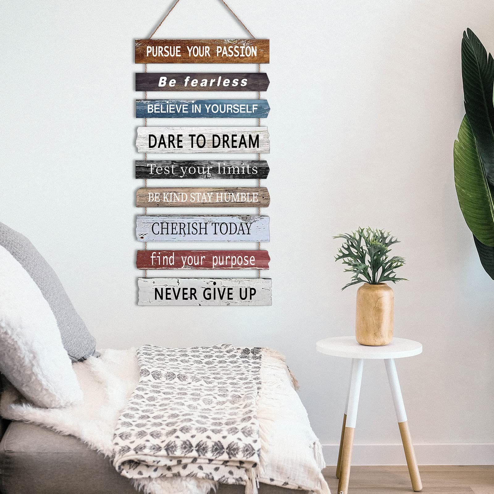4 Pieces Home Wall Signs, THIS IS US/TOGETHER/BLESS THIS HOME/FAMILY Wall Decor For Living Room Bedroom, Rustic Wooden Farmhouse Wall Art , 4.7 x 13.8 Inch(Brown)
