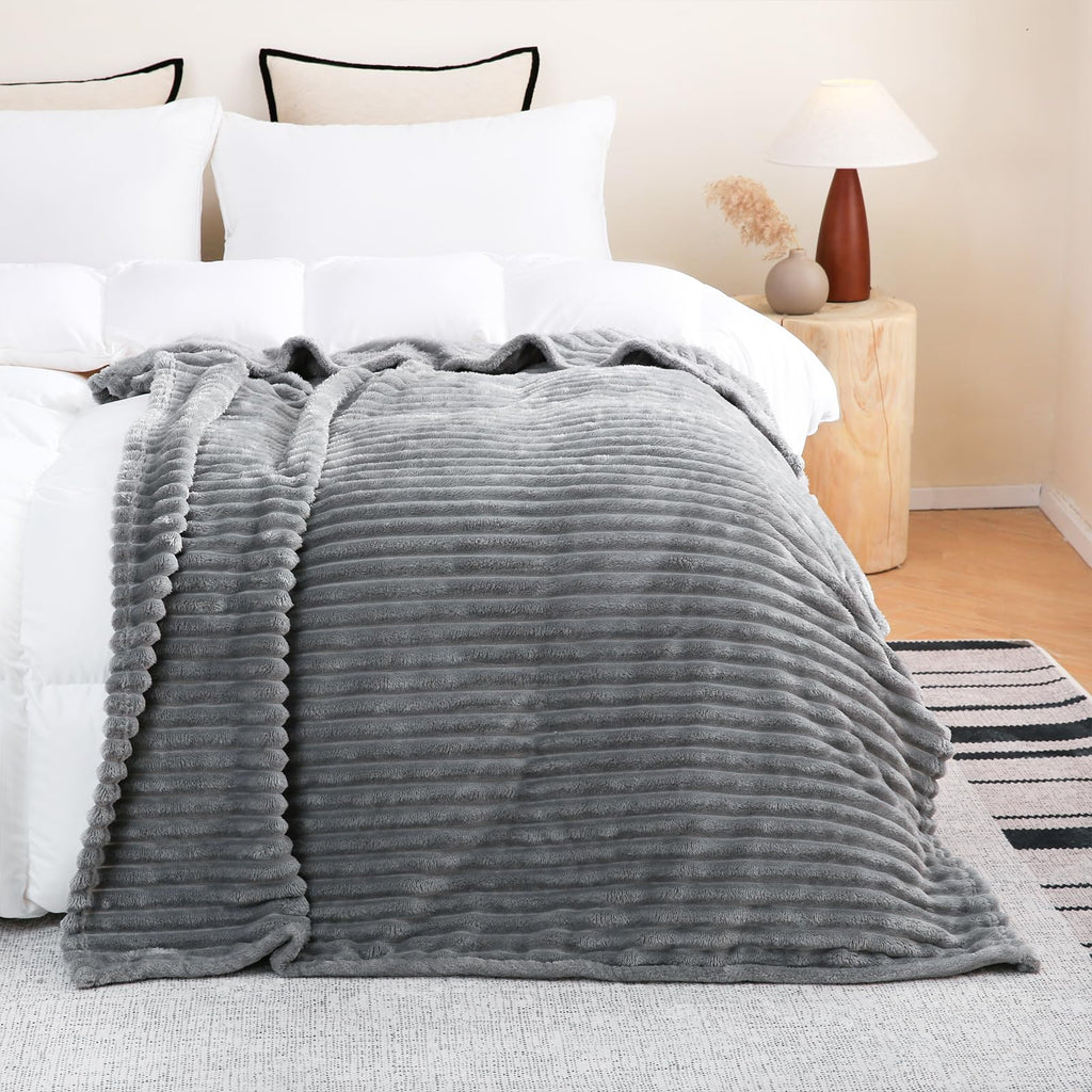 Sage Green Fleece Throw Blanket 50”×60” for Couch Sofa Bed,Super Soft Cozy Plush Microfiber Flannel Blanket with Stripes Design Lightweight for Adults,Woman,Girls