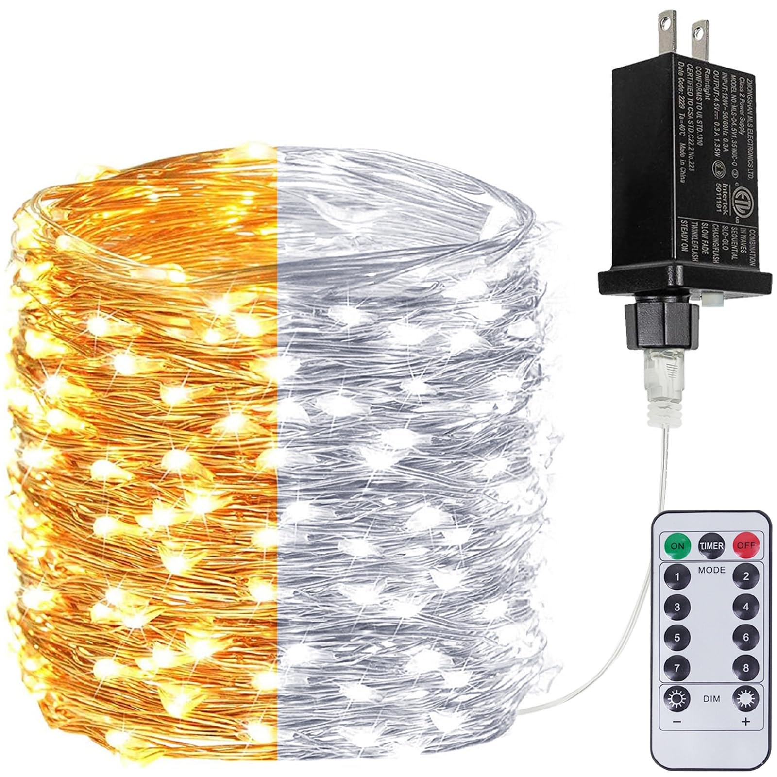 66Ft 200 LED Fairy Lights Plug in, Waterproof String Lights Outdoor & Indoor 8 Modes Christmas Light Bedroom Decor, Timer Twinkle Lights for Girl's Room Garden Party Christmas Decorations (Warm White)