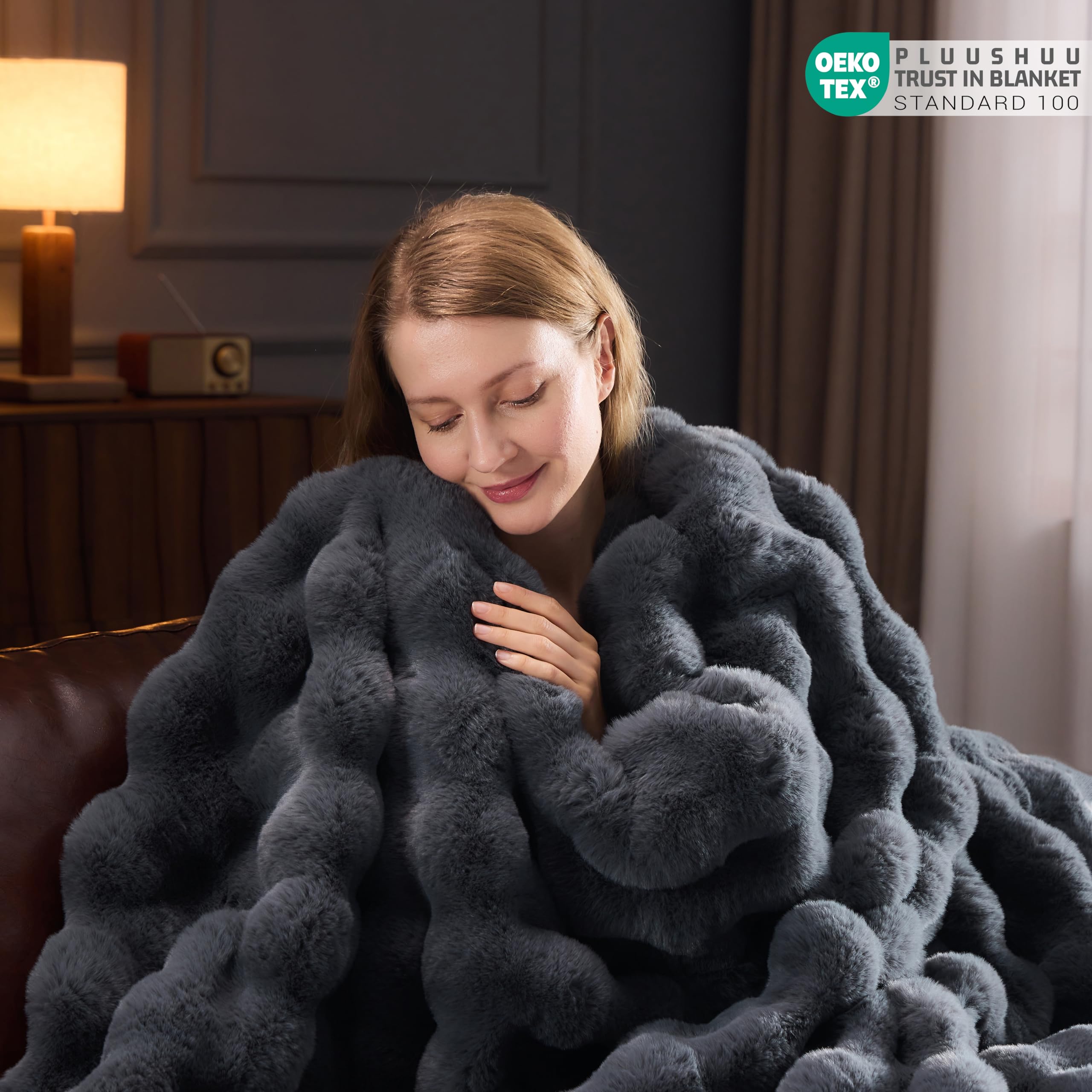 Faux Fur Throw Blanket for Couch, Fluffy Fuzzy Plush Bubble Blanket, Soft Warm Cozy Shaggy Rabbit Blanket, Luxury Decorative Gifts for Sofa Bedroom Living Room, 60x50inch (Cow Print-Brown)