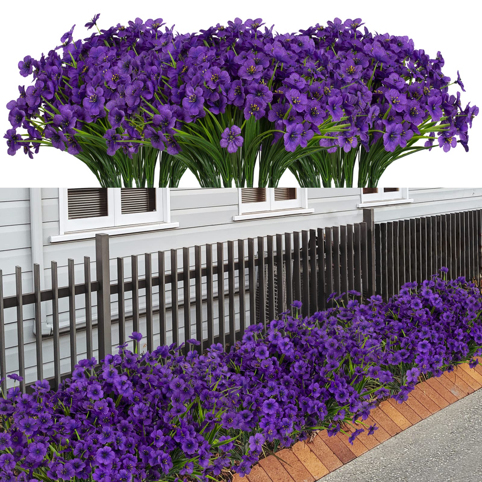 21 Bundles Artificial Outdoor UV Resistant Flowers No Fade Fake Outside Flowers Plastic Greenery Faux Shrubs Garden Porch Window Box Home Decoration(Purple)