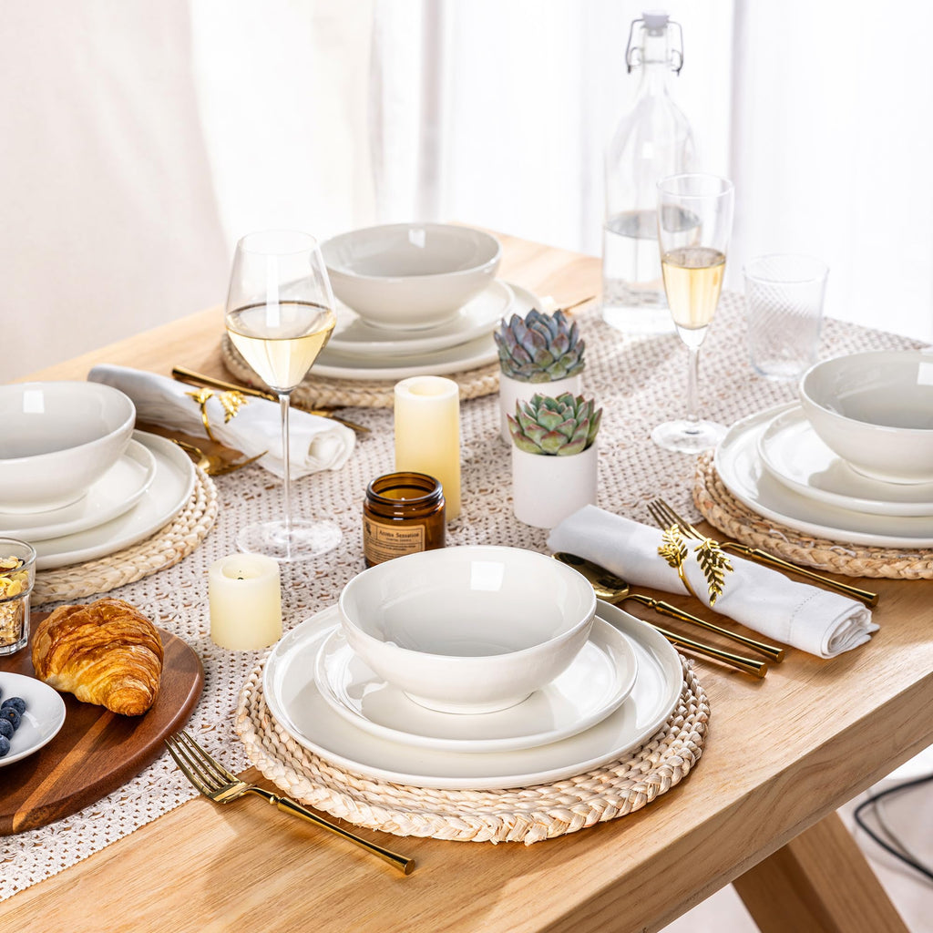 LERATIO Ceramic Dinnerware Sets for 8,Plates and Bowls Sets,Reactive Glaze Dishes Set,Highly Chip and Crack Resistant | Dishwasher & Microwave & Oven Safe Dishes set,Service for 8-Kahki (24pc)